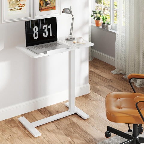 Adjustable Overbed Table with Wheels, Mobile Rolling Laptop Desk, Tilting Bedside Table for Laptop, Bed, Sofa, and Office Use, Black