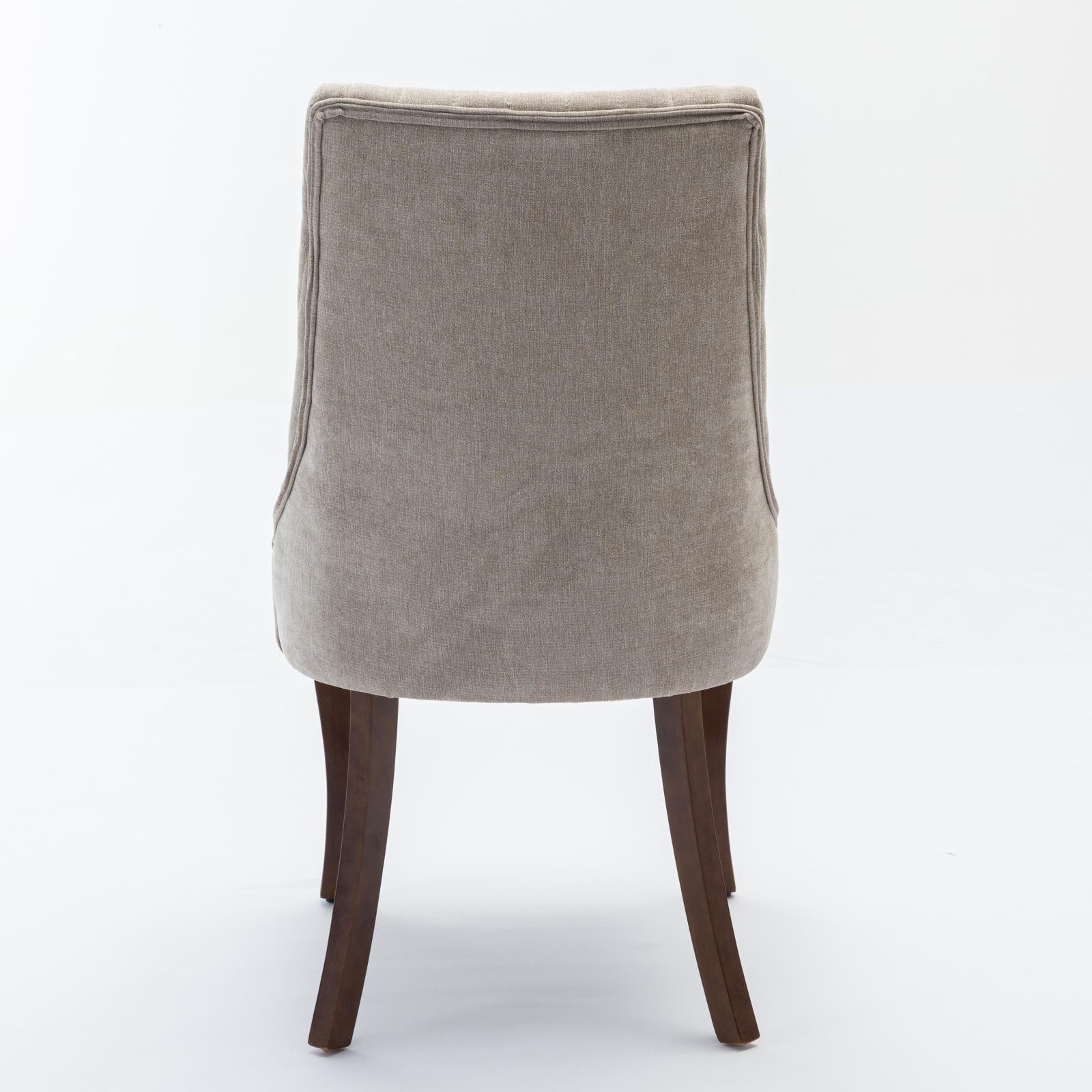 Rayon Cloth Flocking Linen Dining Chairs  Comfy Fabric Upholstered Accent Chair for Dining Room with Curved Solid Wood Legs,Set of 2