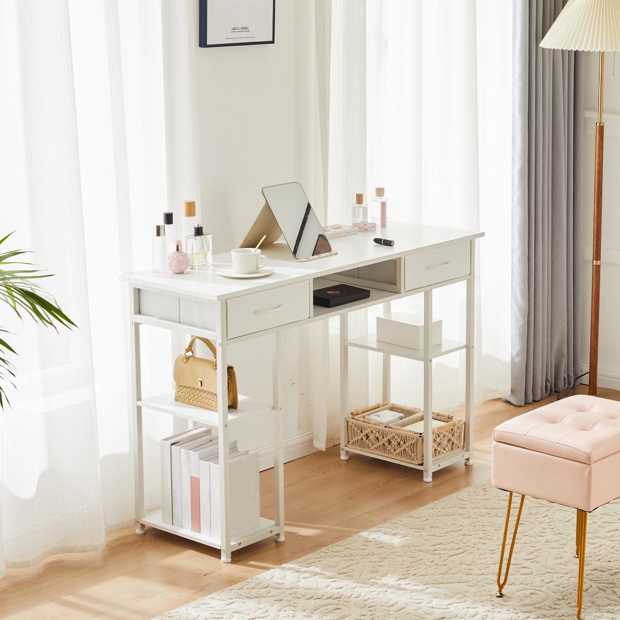 Computer Desk Small Home Office Bedroom Writing Study PC Table with Storage Space Fabric Side Bag Headphone Hook Metal Frame Adjustable