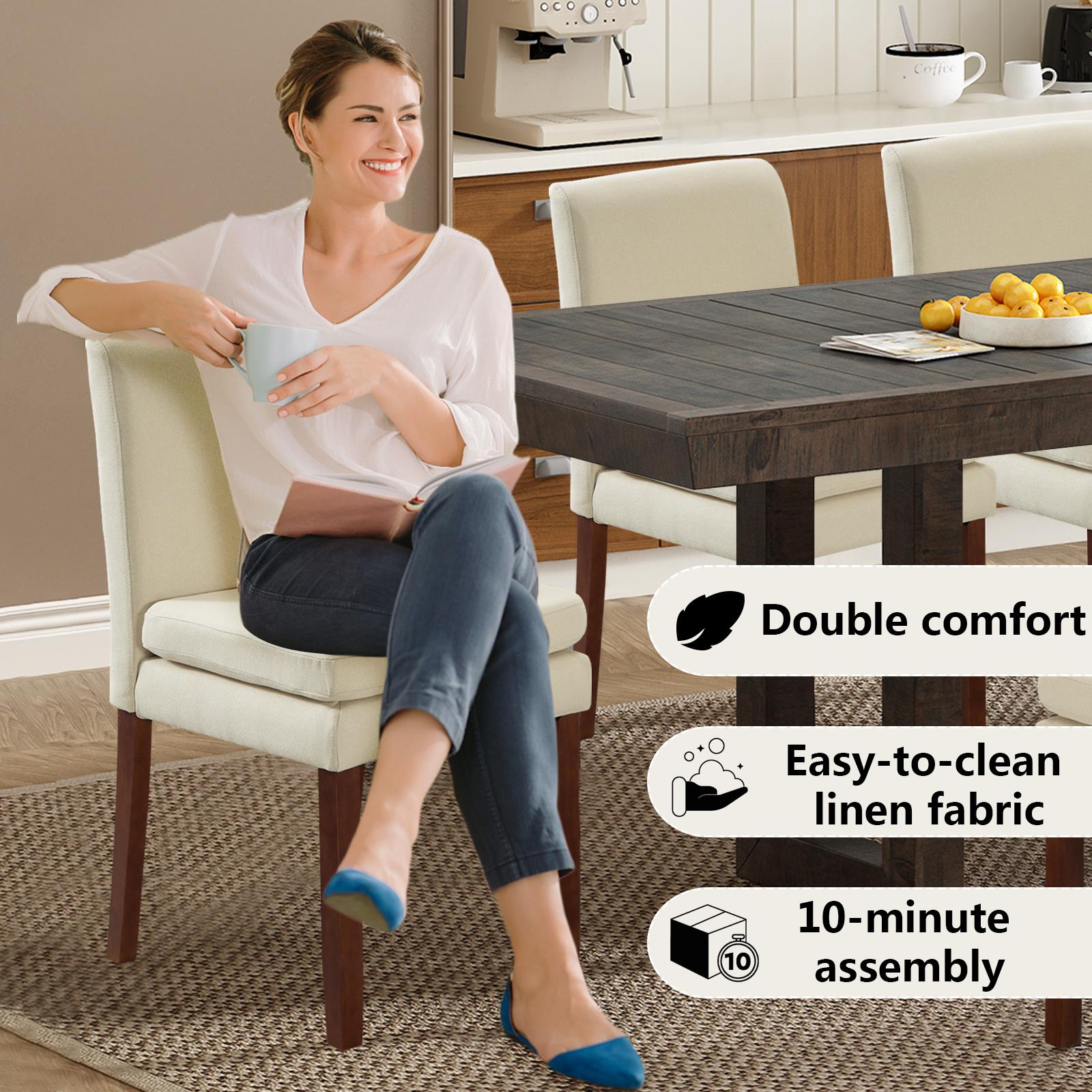Armless linen dining chair with cushioned seat, featuring modern minimalist design suitable for various occasions.Set of 2 (2-Pack)