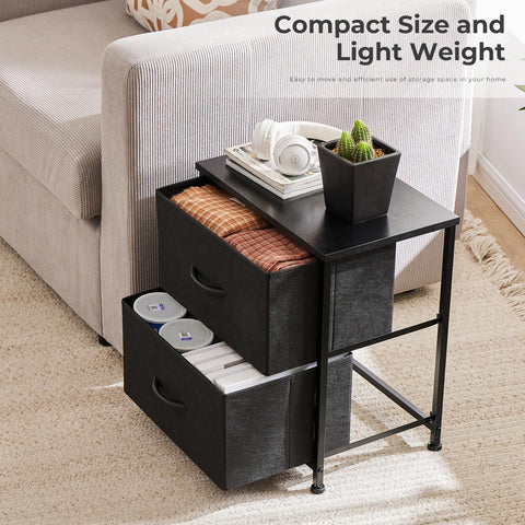 Fabric Dresser with 2 Drawers, Nightstands with Adjustable Feet, End Table for Bedroo, Set of 2