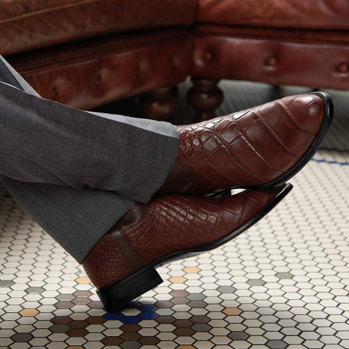 European and American Retro Men's Long Boots With Crocodile Pattern Western Denim Men's Shoes, Size 48