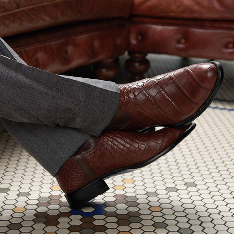 European and American Retro Men's Long Boots With Crocodile Pattern Western Denim Men's Shoes, Size 48