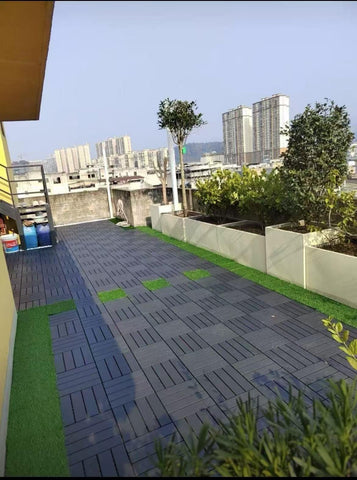 Plastic Interlocking Deck Tiles,44 Pack Patio Deck Tiles,12"x12" Square Waterproof Outdoor All Weather Use, Patio Decking Tiles for Poolside Balcony B