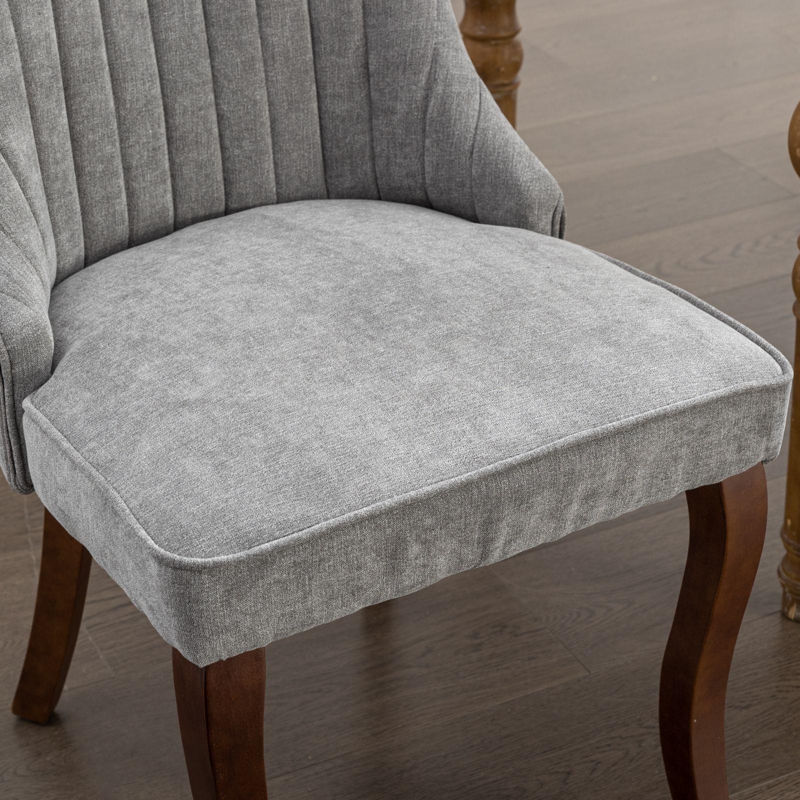 Rayon Cloth Flocking Linen Dining Chairs  Comfy Fabric Upholstered Accent Chair for Dining Room with Curved Solid Wood Legs,Set of 2