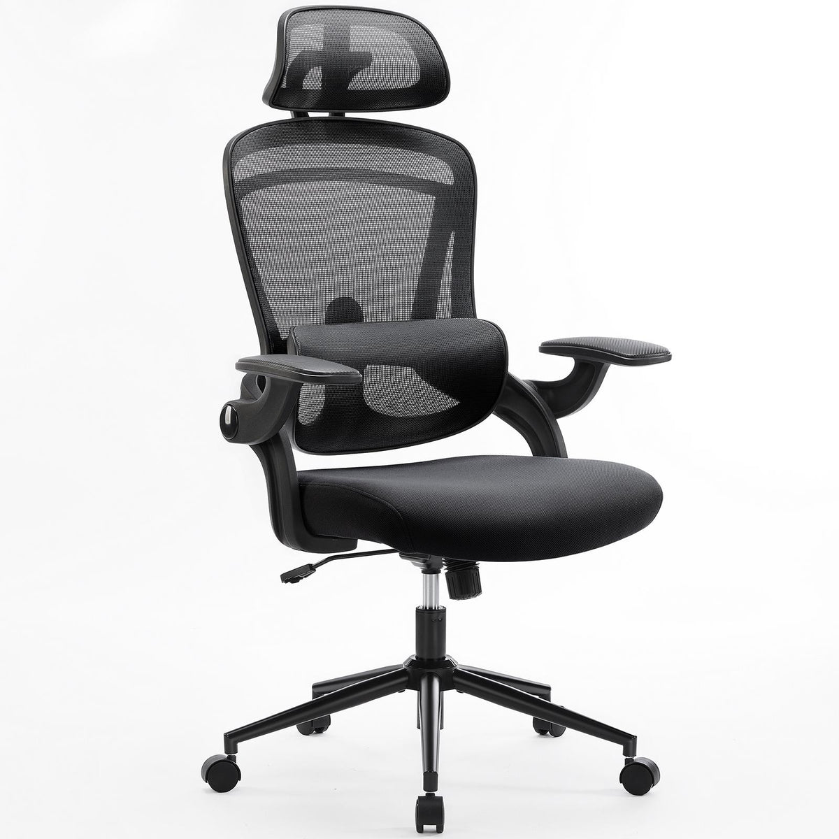 High Back Desk Chair with Adjustable Lumbar Support & Headrest,Comfortable Mesh Computer Chair with Soft Flip Up Arms, Adjustable Height and 120°Tilt