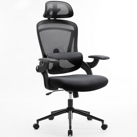 High Back Desk Chair with Adjustable Lumbar Support & Headrest,Comfortable Mesh Computer Chair with Soft Flip Up Arms, Adjustable Height and 120°Tilt