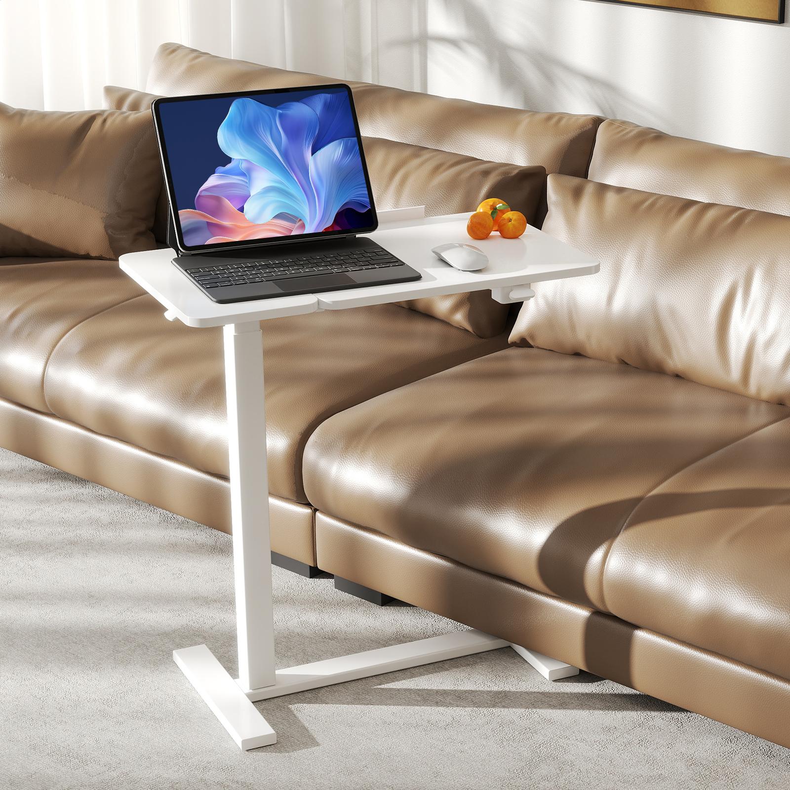 Adjustable Overbed Table with Wheels, Mobile Rolling Laptop Desk, Tilting Bedside Table for Laptop, Bed, Sofa, and Office Use, Black