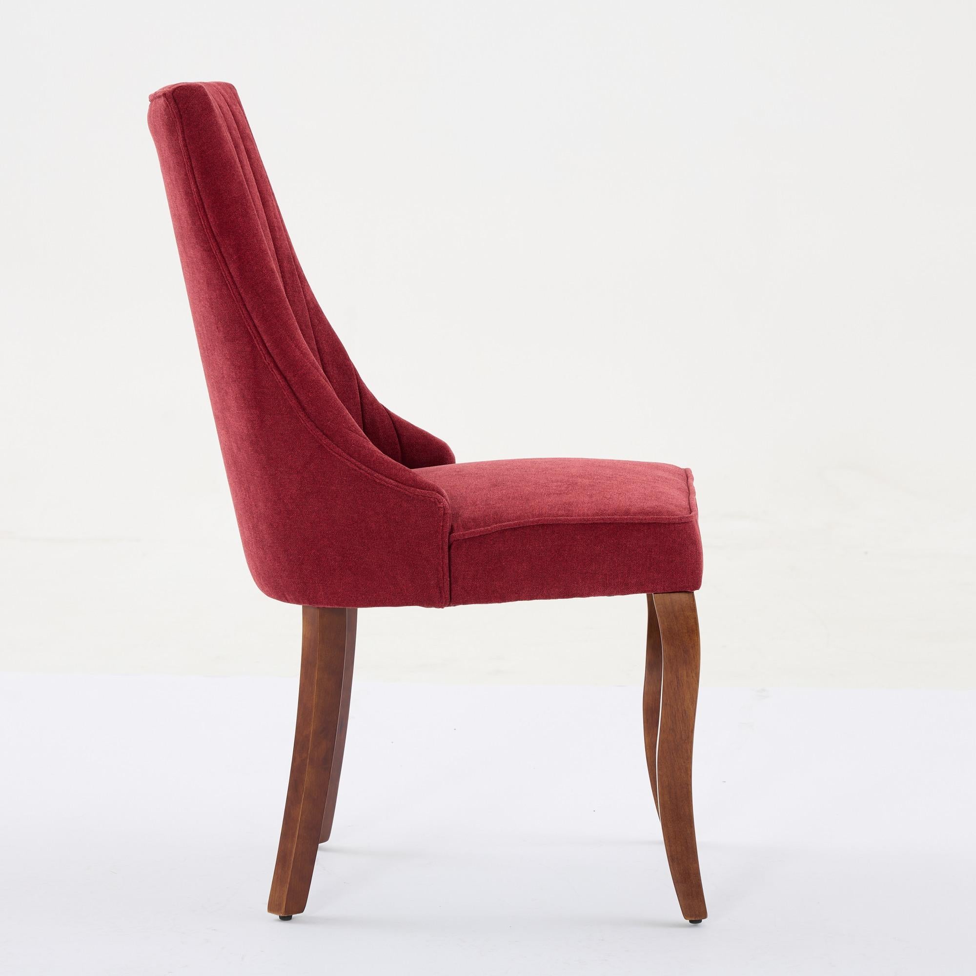 Rayon Cloth Flocking Linen Dining Chairs  Comfy Fabric Upholstered Accent Chair for Dining Room with Curved Solid Wood Legs,Set of 2