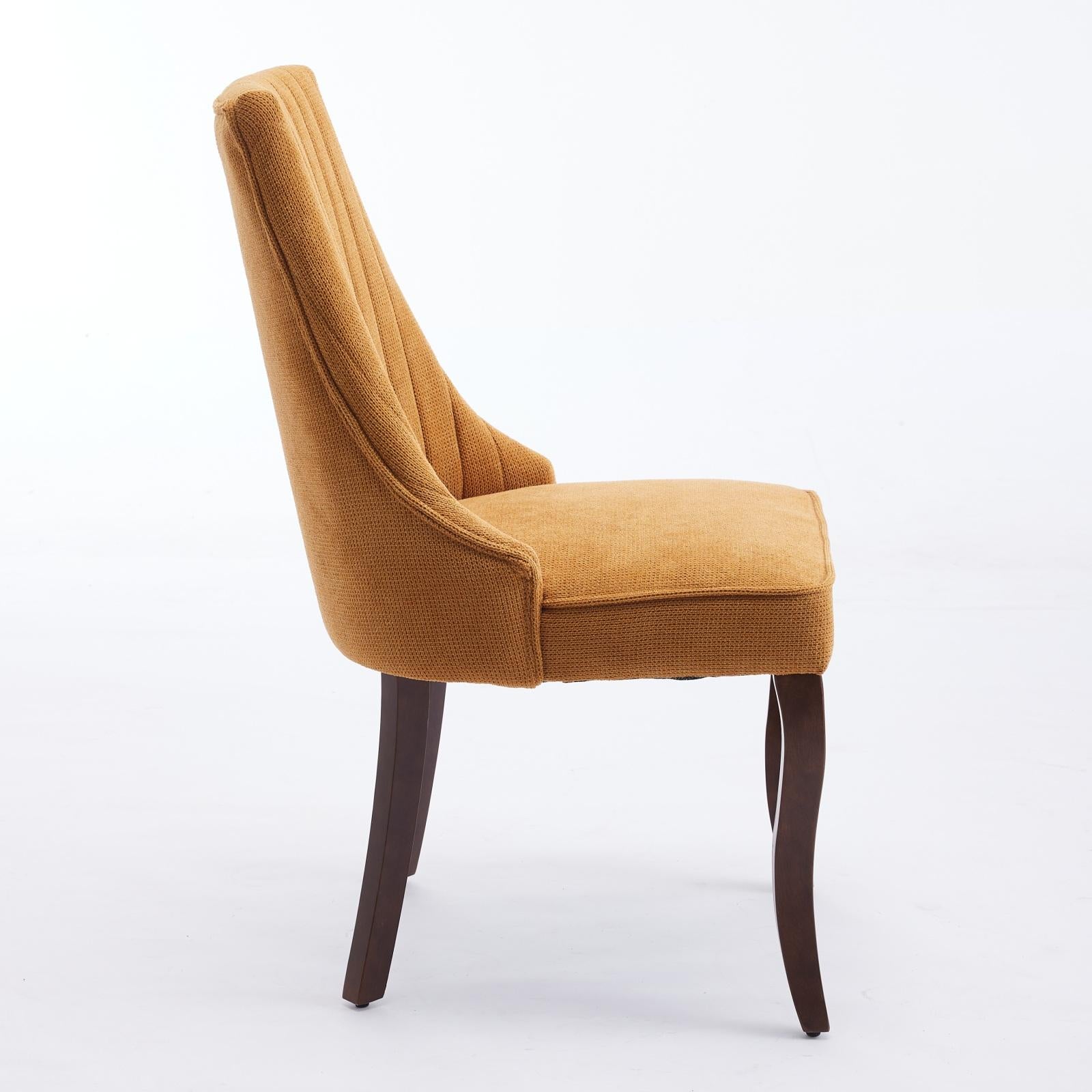 Rayon Cloth Flocking Linen Dining Chairs  Comfy Fabric Upholstered Accent Chair for Dining Room with Curved Solid Wood Legs,Set of 2