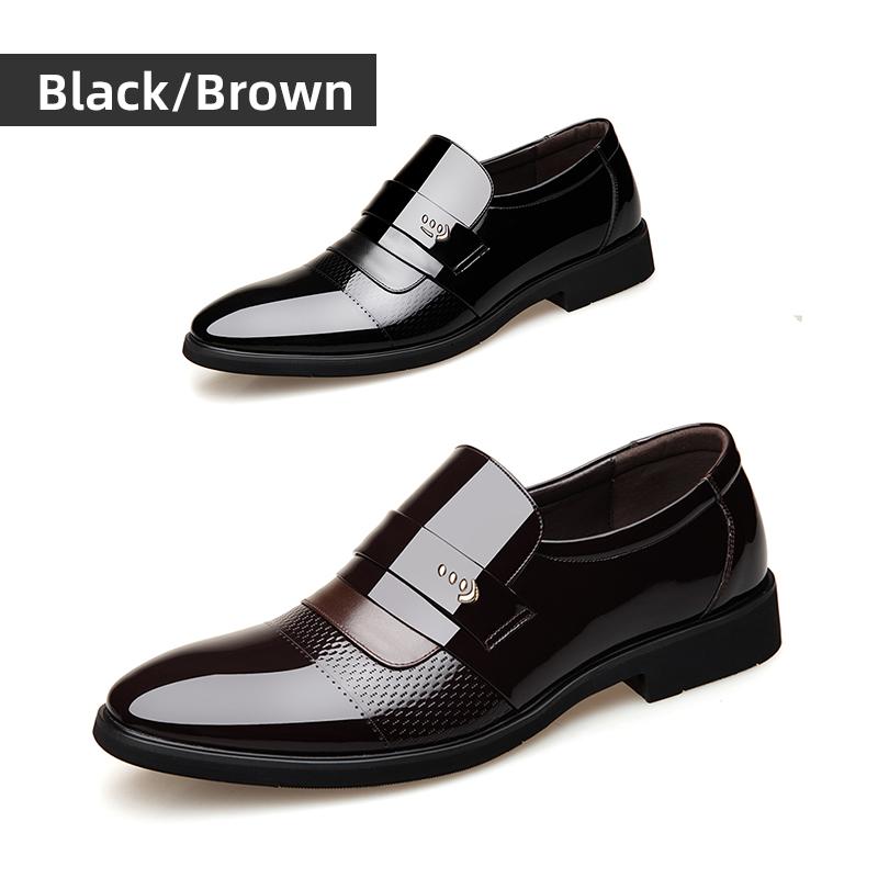 Men's Leather Slip-On Shoes - Waterproof Business Casual Dress Loafers, Memory Foam Comfort - Wedding, Office & Travel - Father's Day Gift-Black/Brown