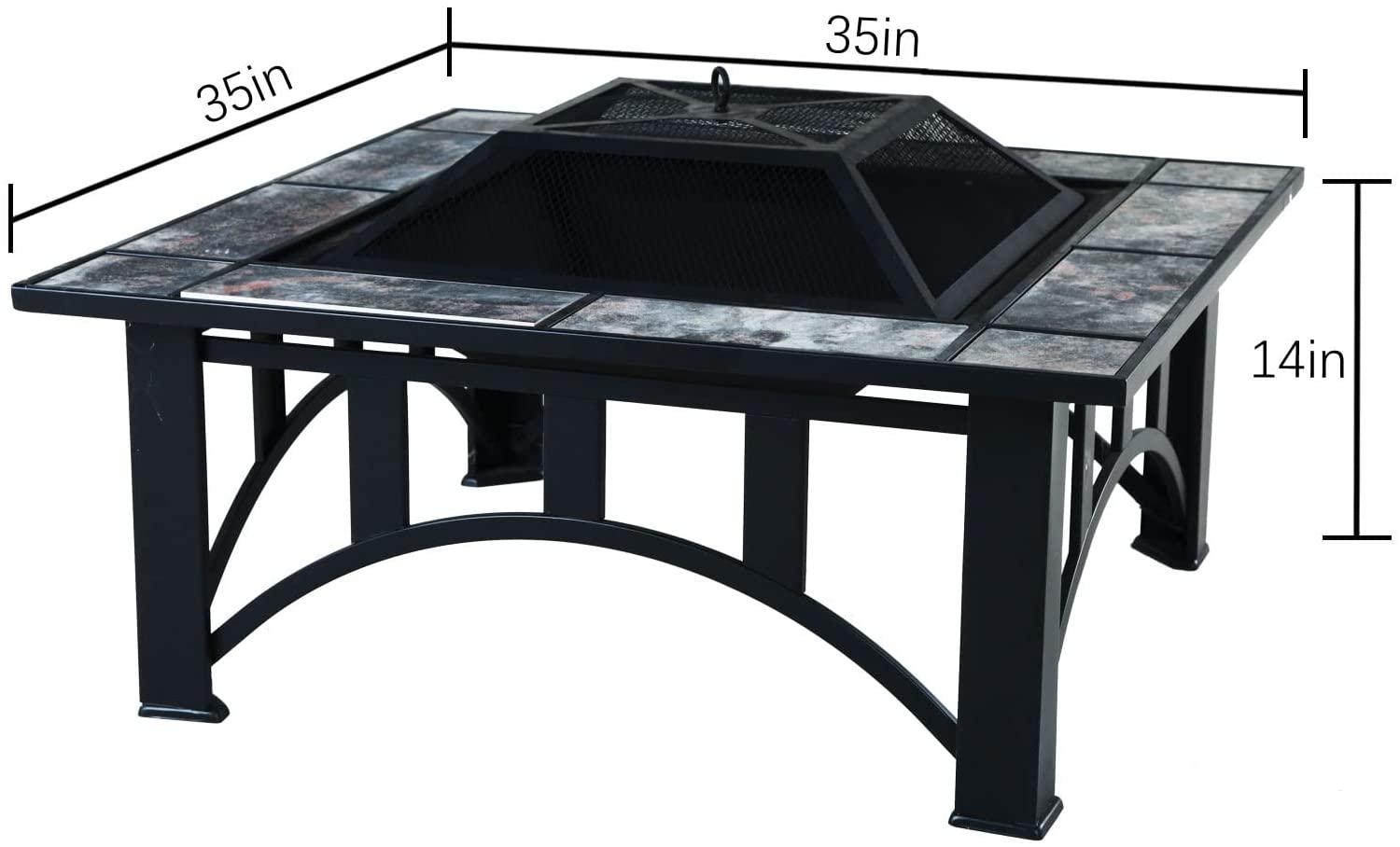 Patio Fire Pits for Outside 35'' Wood Burning Square Marble Tile Tabletop Fire Tables