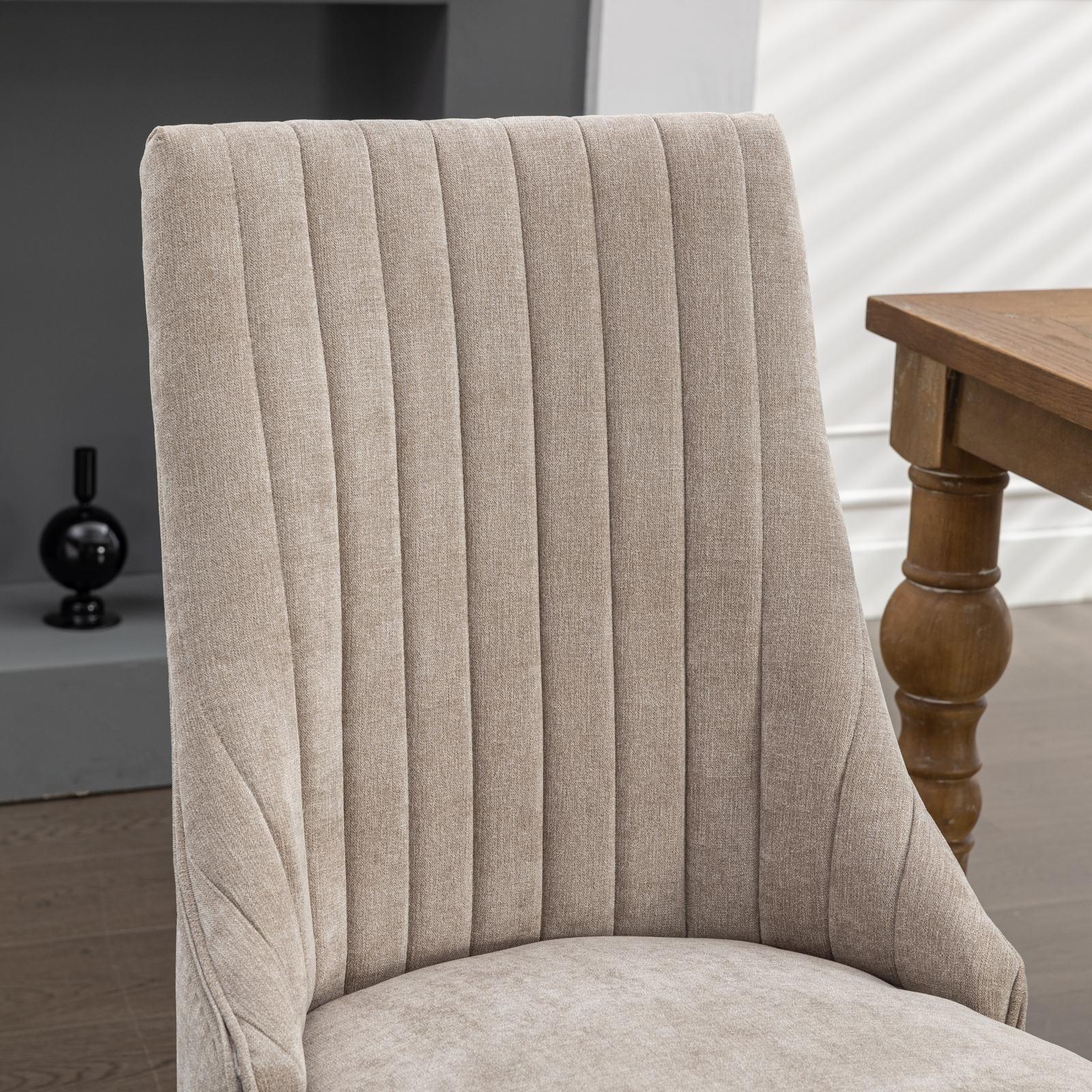 Rayon Cloth Flocking Linen Dining Chairs  Comfy Fabric Upholstered Accent Chair for Dining Room with Curved Solid Wood Legs,Set of 2