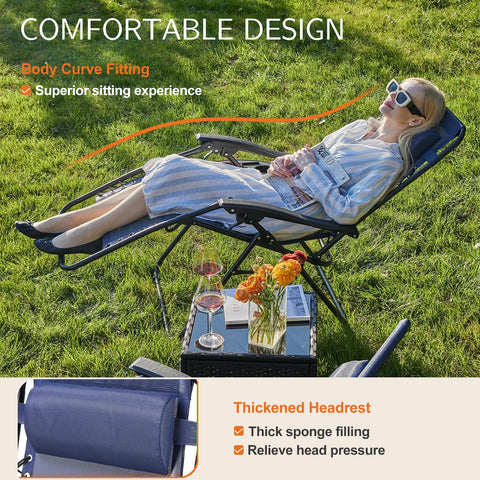Set of 2 Zero Cravity Lounge Chairs,Outdoor Patio Folding Recliners for Pool Beach with Pillow and Cup Holder, Black