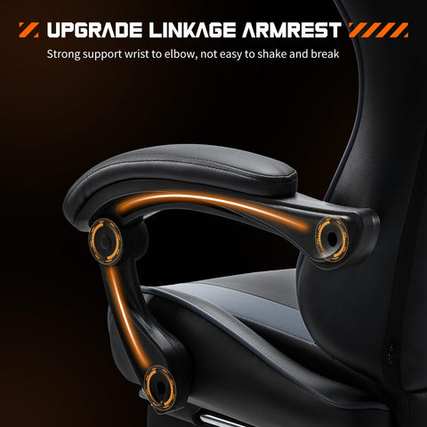 Video Game Desk Chair - Ergonomic Computer with Footrest and Comfy Lumbar Support, PU Leather Recliner with Headrest, Fixed Up Armrest,