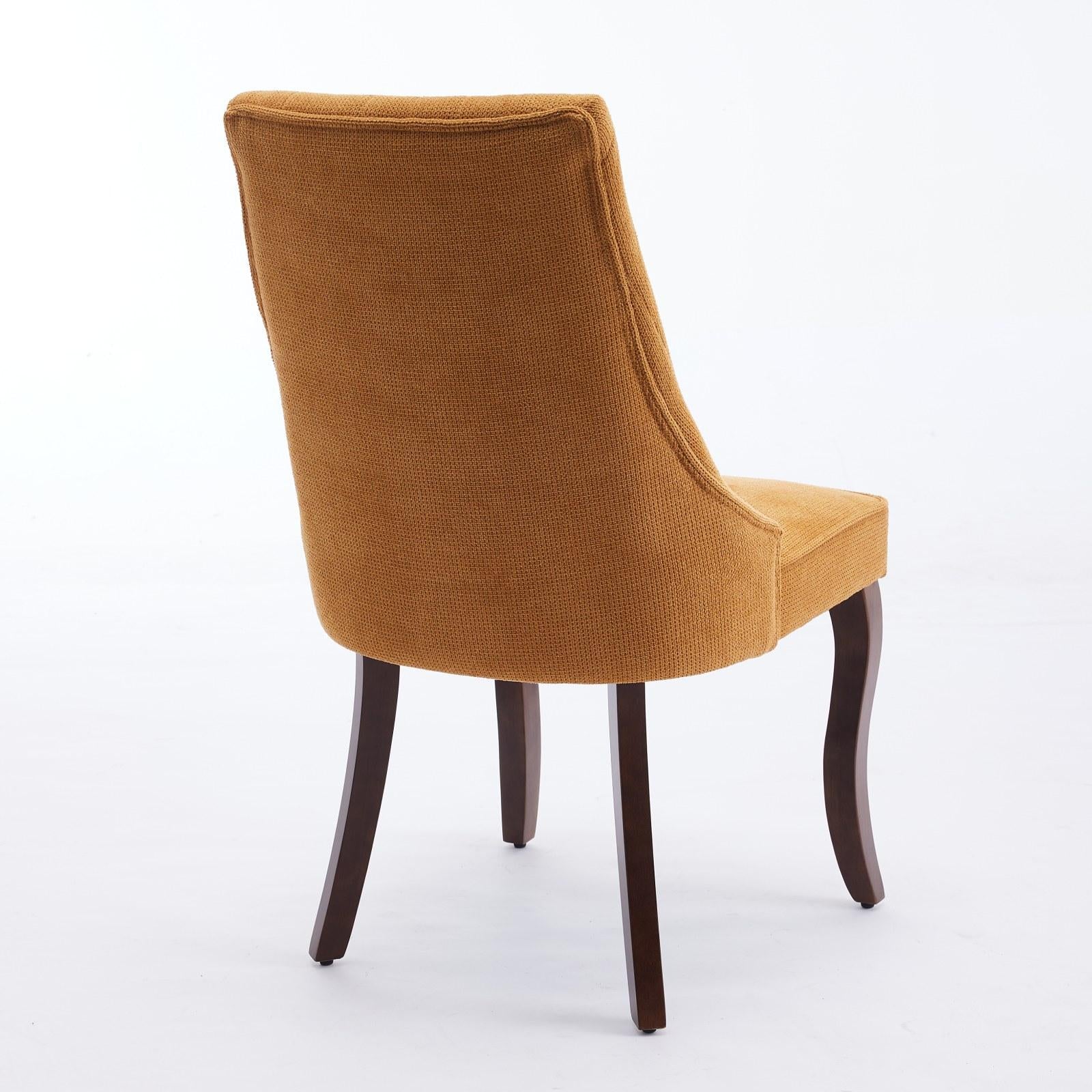 Rayon Cloth Flocking Linen Dining Chairs  Comfy Fabric Upholstered Accent Chair for Dining Room with Curved Solid Wood Legs,Set of 2