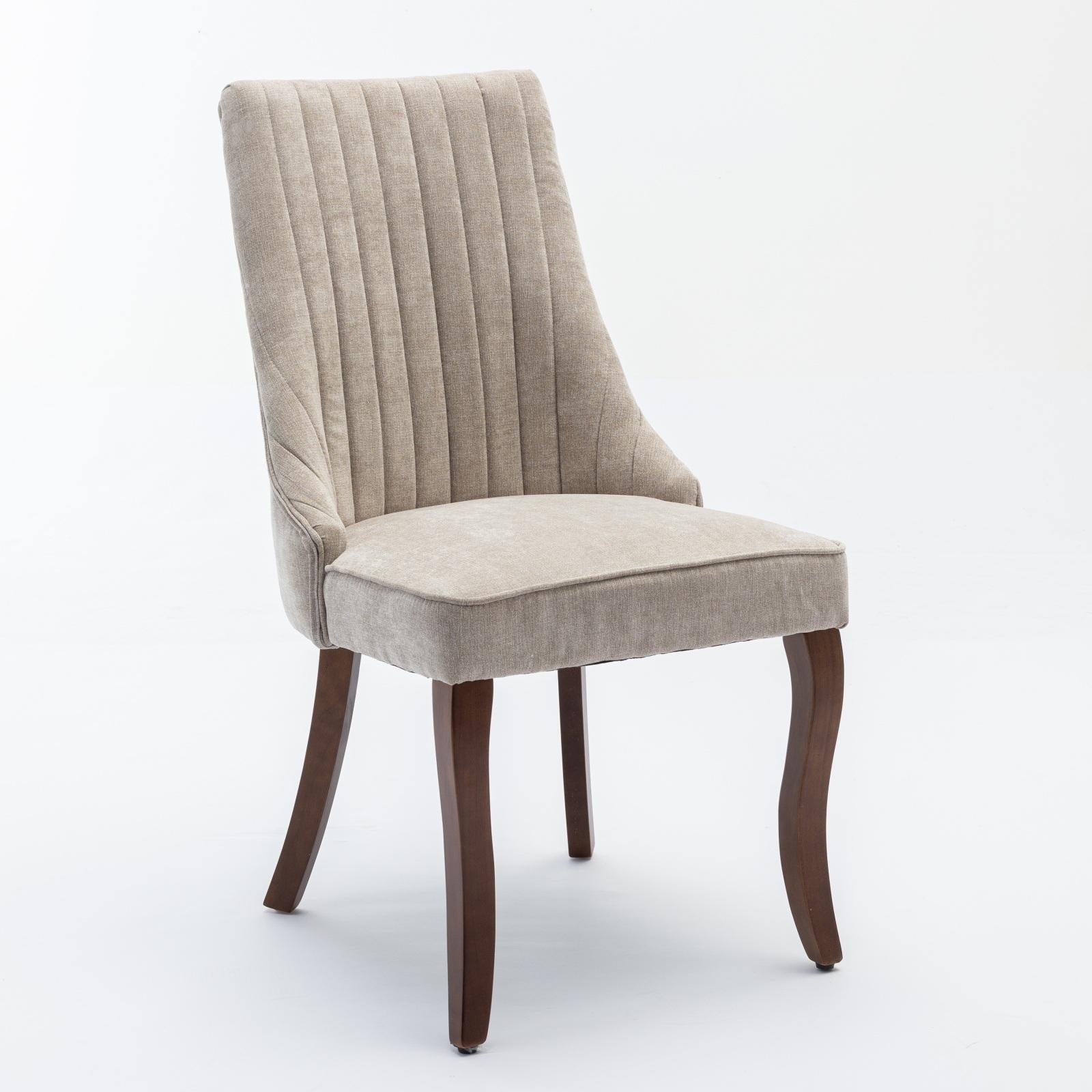 Rayon Cloth Flocking Linen Dining Chairs  Comfy Fabric Upholstered Accent Chair for Dining Room with Curved Solid Wood Legs,Set of 2