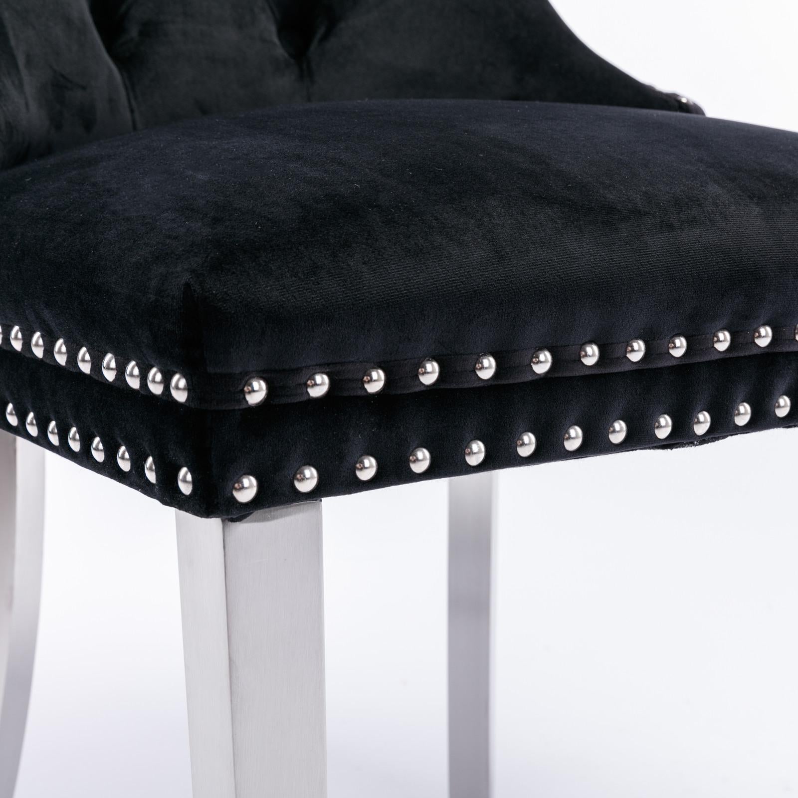 Modern, High-end Tufted Solid Wood Contemporary Velvet Upholstered Dining Chair with Chrome Stainless Steel Plating Legs,Nailhead Trim,Set of 2