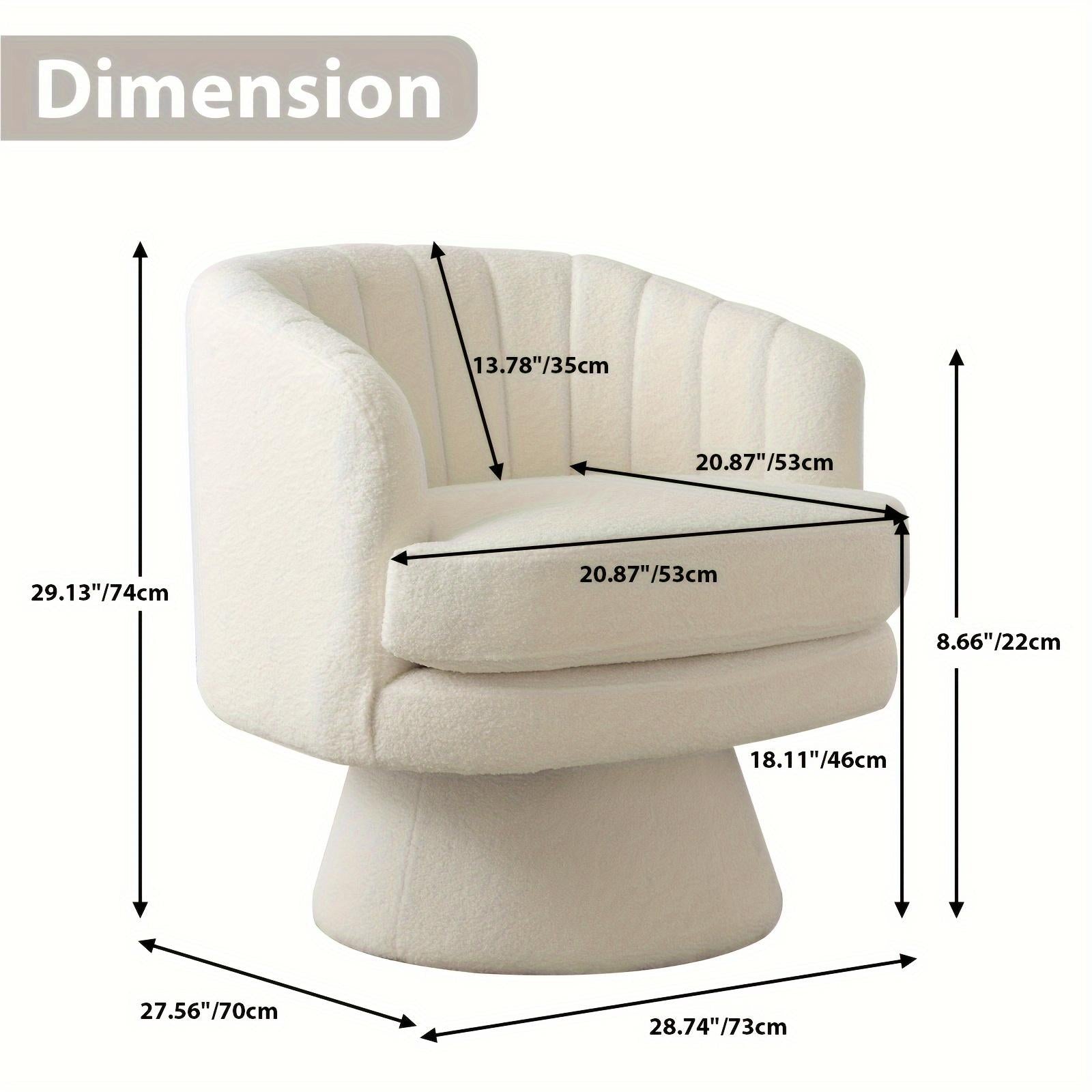 29" Modern Beige Swivel Accent Chair with Cozy Teddy Fabric and Channel Design