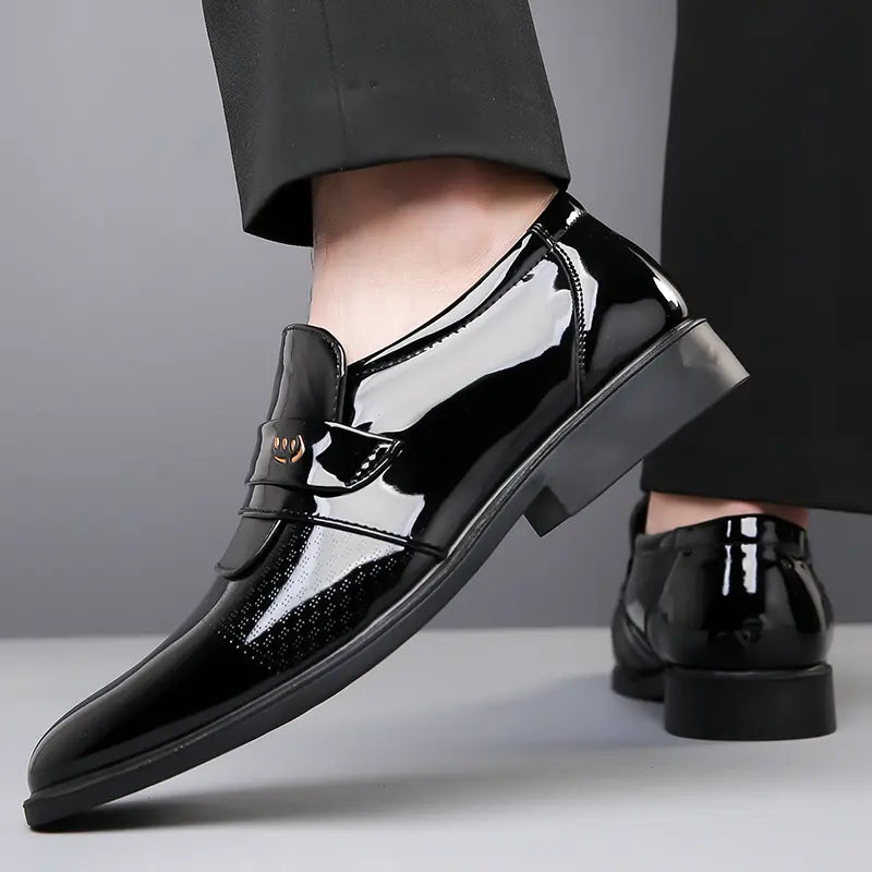 Men's Leather Slip-On Shoes - Waterproof Business Casual Dress Loafers, Memory Foam Comfort - Wedding, Office & Travel - Father's Day Gift-Black/Brown