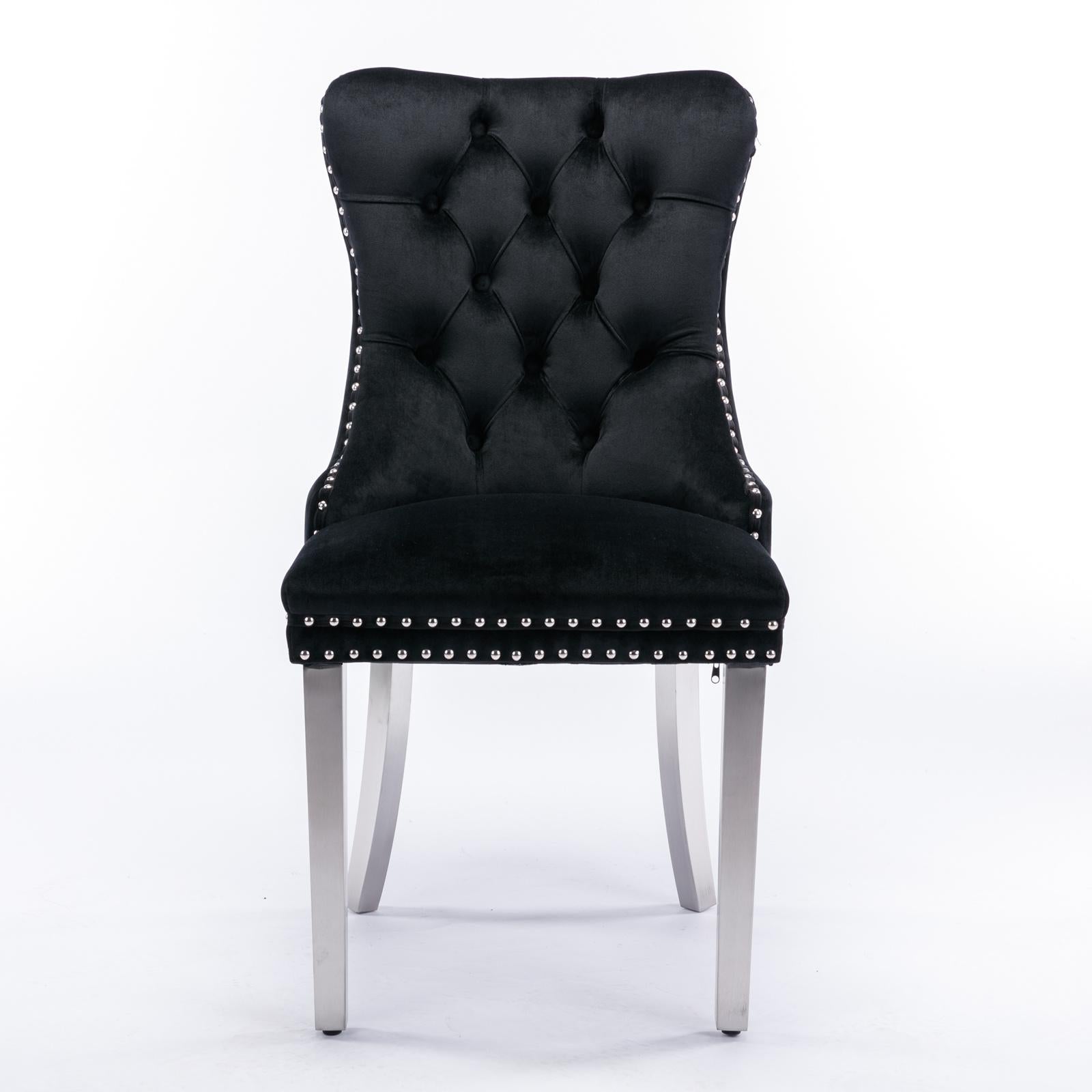 Modern, High-end Tufted Solid Wood Contemporary Velvet Upholstered Dining Chair with Chrome Stainless Steel Plating Legs,Nailhead Trim,Set of 2