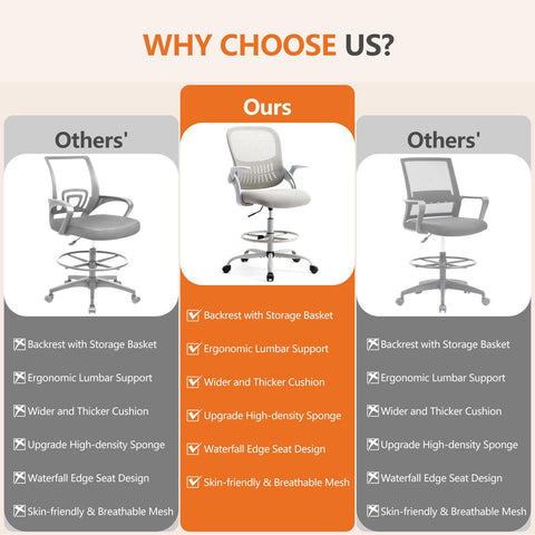 Ergonomic Office Home Desk Mesh Fixed Armrest