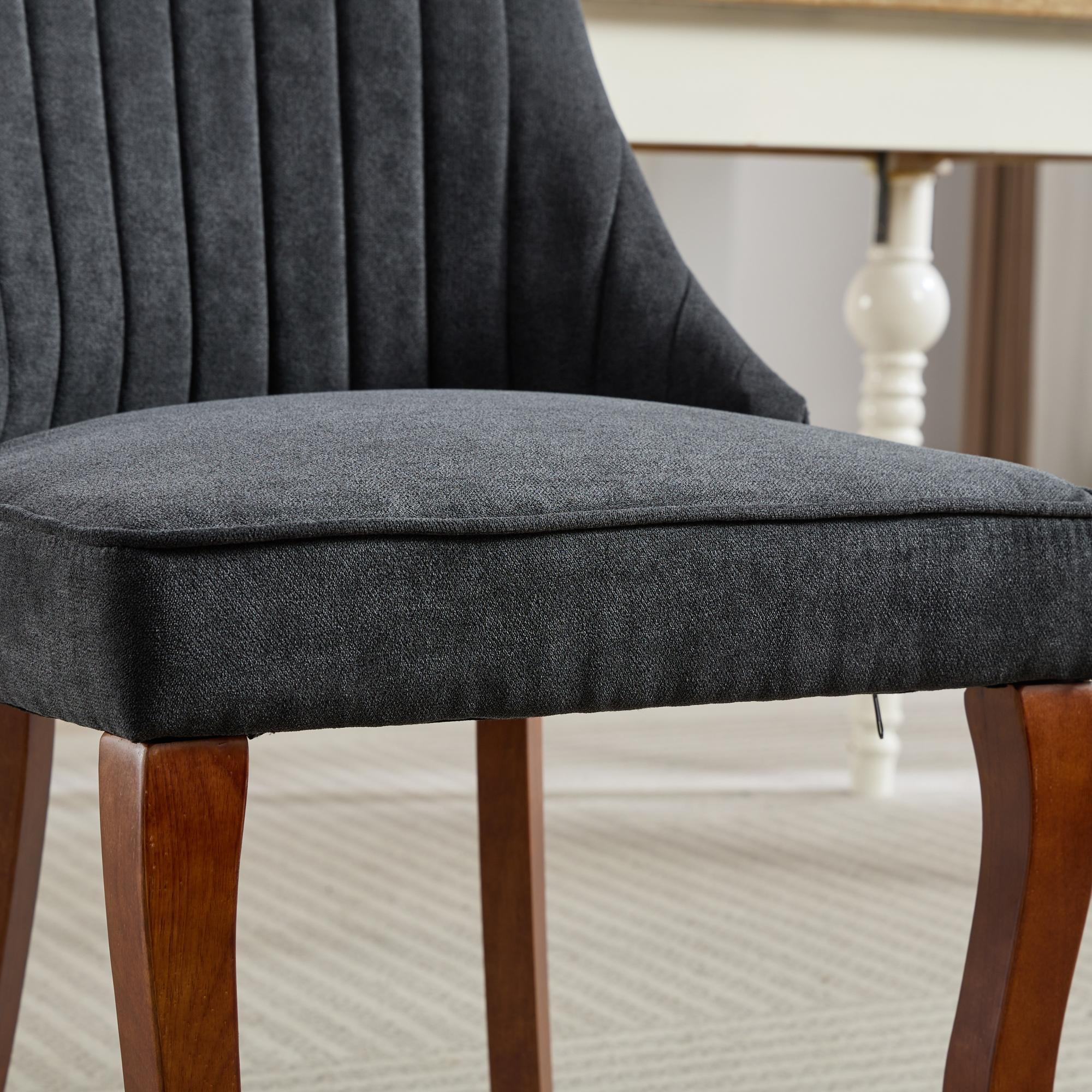 Rayon Cloth Flocking Linen Dining Chairs  Comfy Fabric Upholstered Accent Chair for Dining Room with Curved Solid Wood Legs,Set of 2