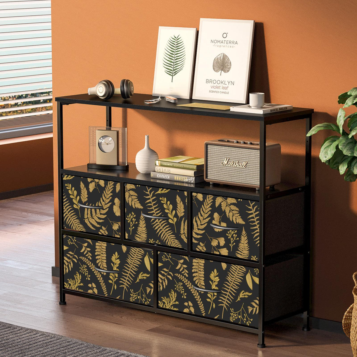 5-Drawer TV Stand with Anime Botanical Design - 5BCTV-4183-AB-031