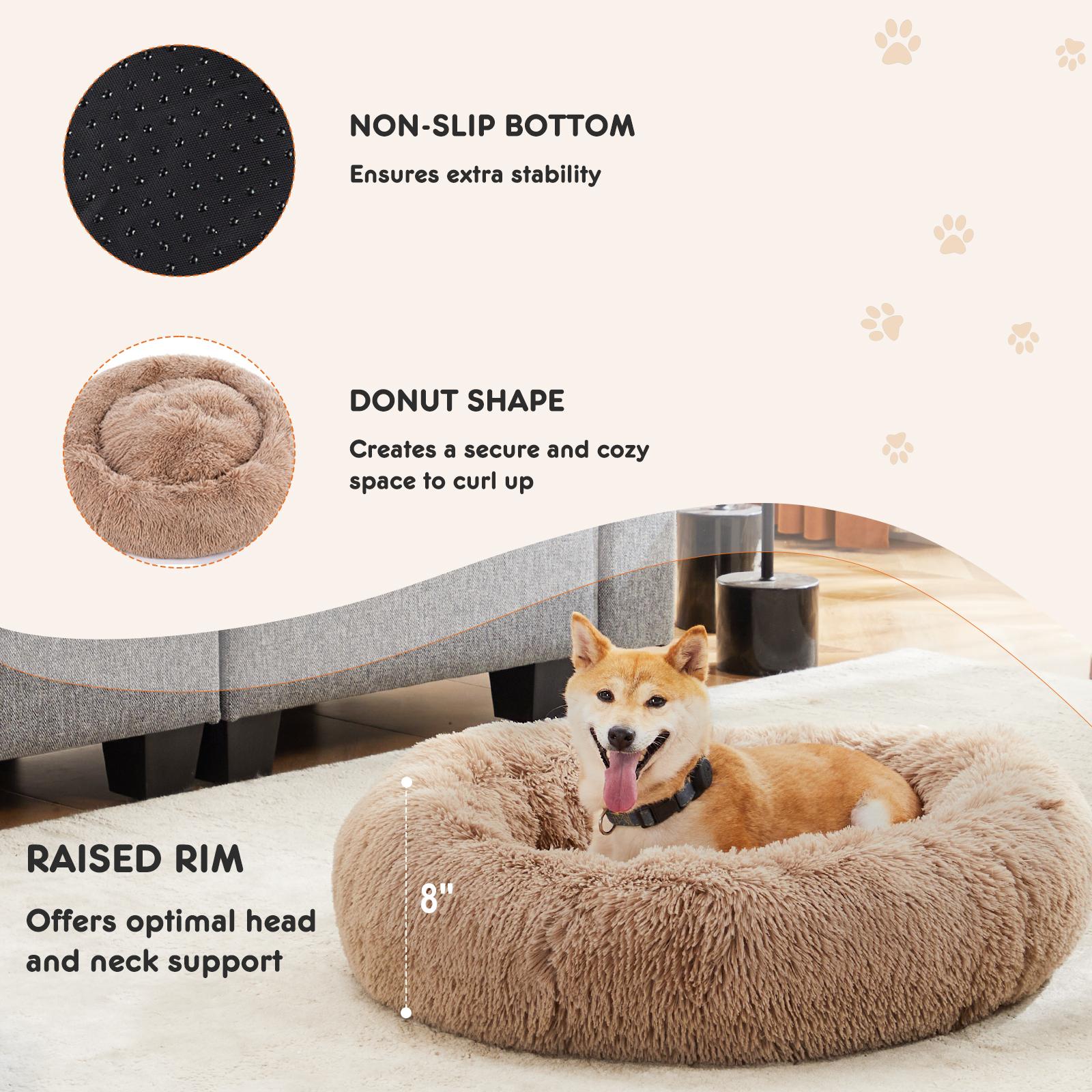 Anti-Slip Round Fluffy Plush Faux Fur Cat Bed