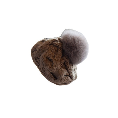Autumn And Winter Fox Fur Ball Wool Hat For Children