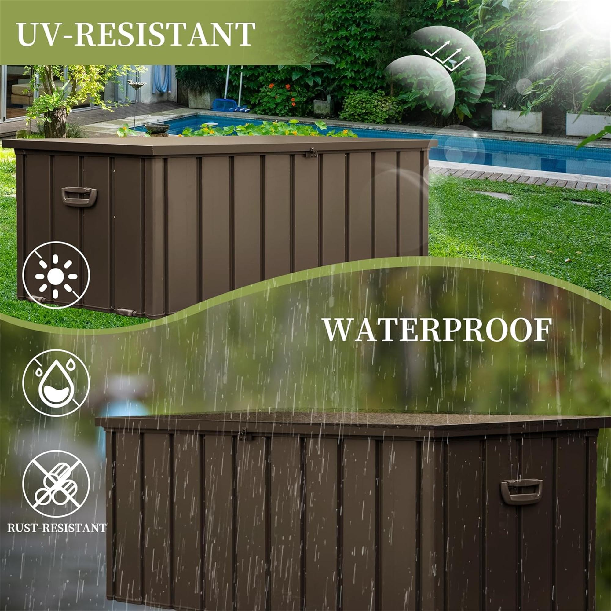 Outdoor Storage Deck Box Waterproof, Large Patio Storage Bin for Outside Cushions, Throw Pillows, Garden Tools, Lockable
