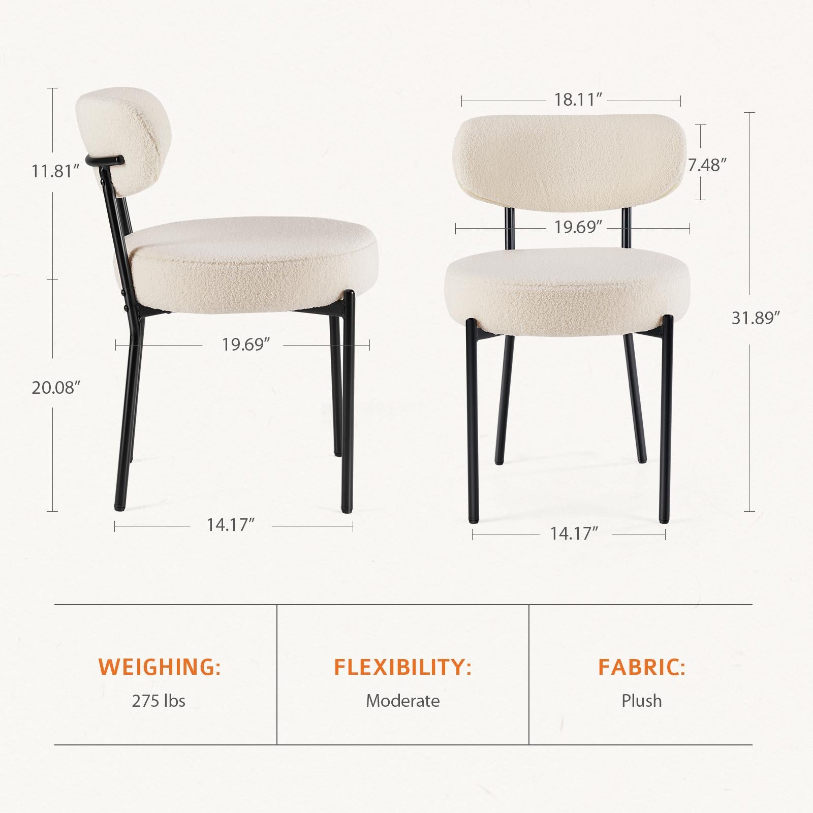 White Seat Cushion Black Steel Frame Comfort Dining Room Chair with Upholstered Backrest for Dining Room Bedroom