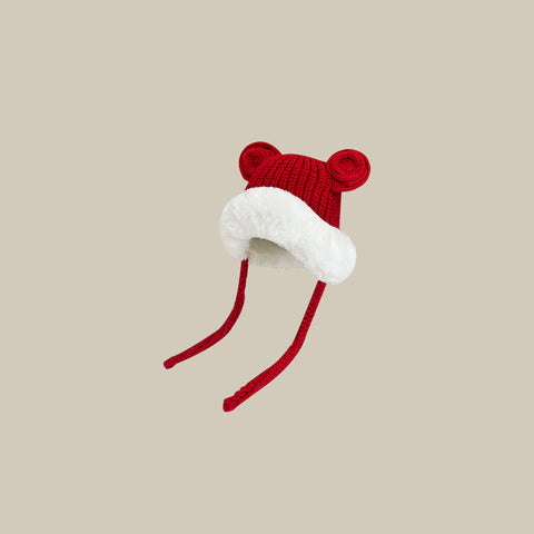 Cute Ears Plush Knitted Lei Feng Cap Women's Autumn And Winter Warm Hat
