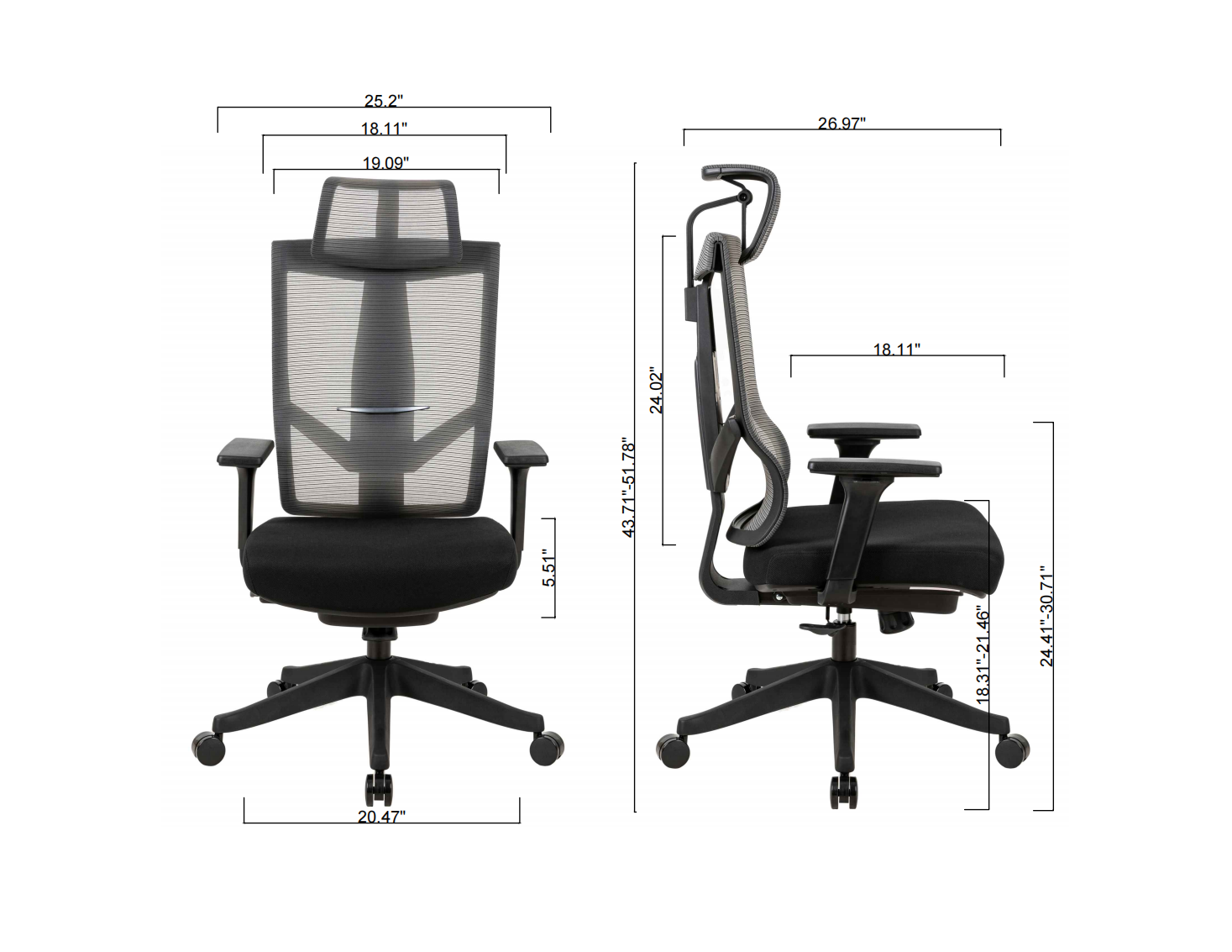 Excustive office chair with headrest and 2D armrest, chase back function with 7 gears adjustment, ti