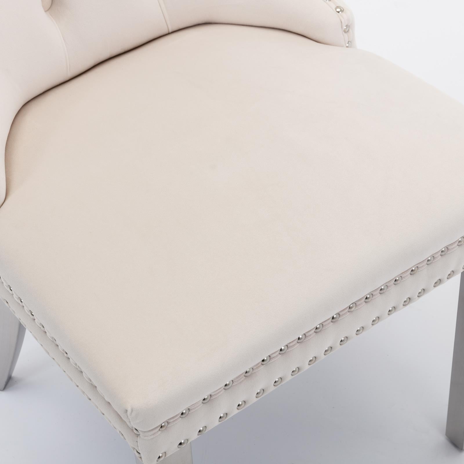 Modern, High-end Tufted Solid Wood Contemporary Velvet Upholstered Dining Chair with Chrome Stainless Steel Plating Legs,Nailhead Trim,Set of 2