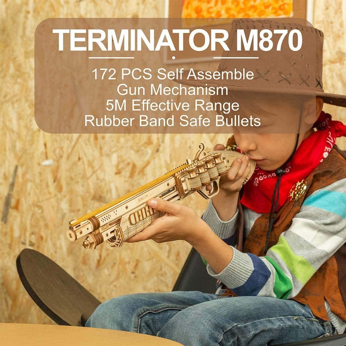 ROBOTIME Wooden Model Kits for Adults Rubber Band Gun 3D Puzzle - TERMINATOR M870 Mechanical Building Construction Wooden Jigsaw Sets