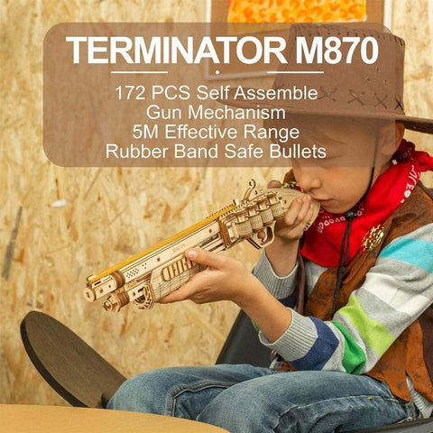 ROBOTIME Wooden Model Kits for Adults Rubber Band Gun 3D Puzzle - TERMINATOR M870 Mechanical Building Construction Wooden Jigsaw Sets