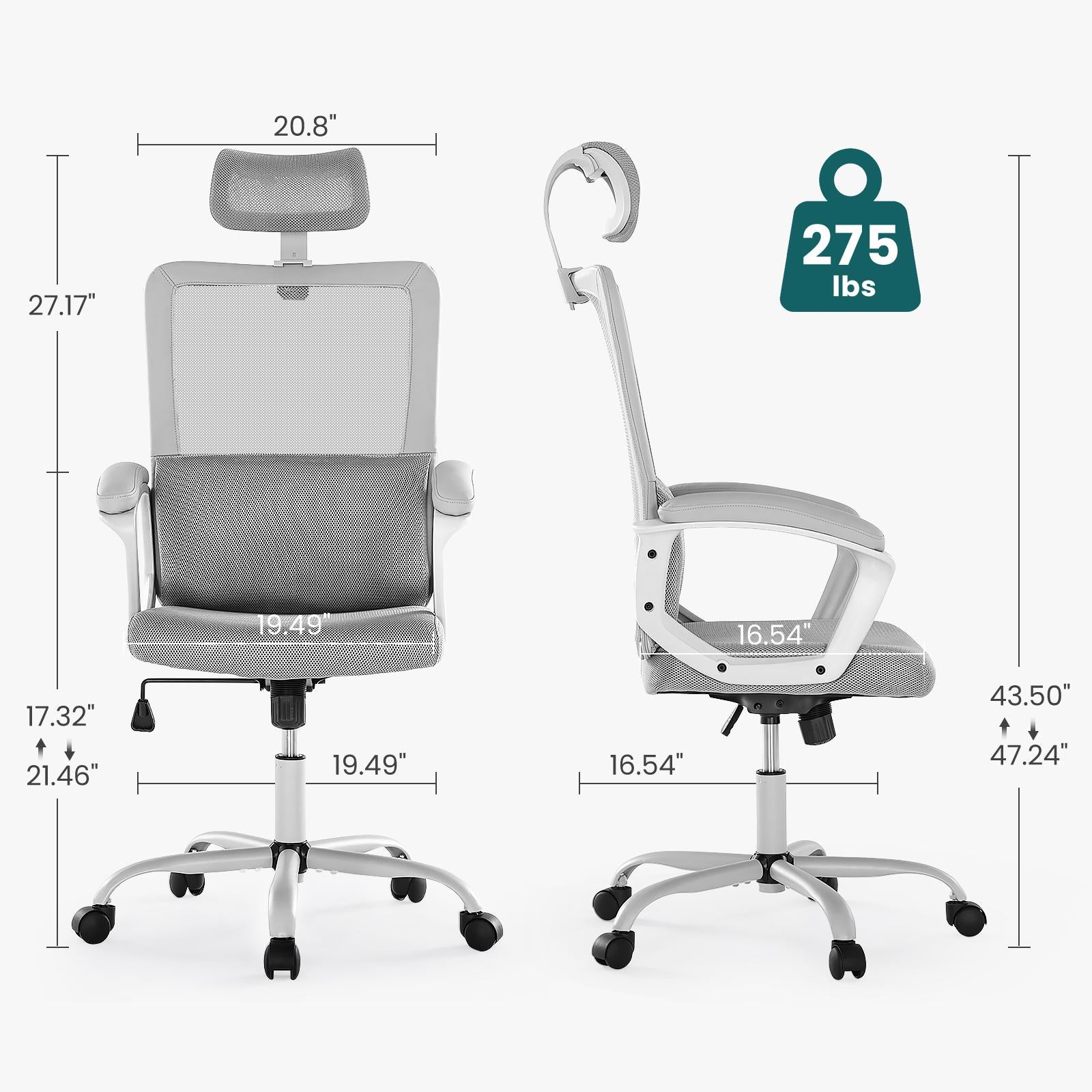 High Back Desk Chair with Adjustable Lumbar Support & Headrest,Comfortable Mesh Computer Chair with Soft Flip Up Arms, Adjustable Height and 120°Tilt