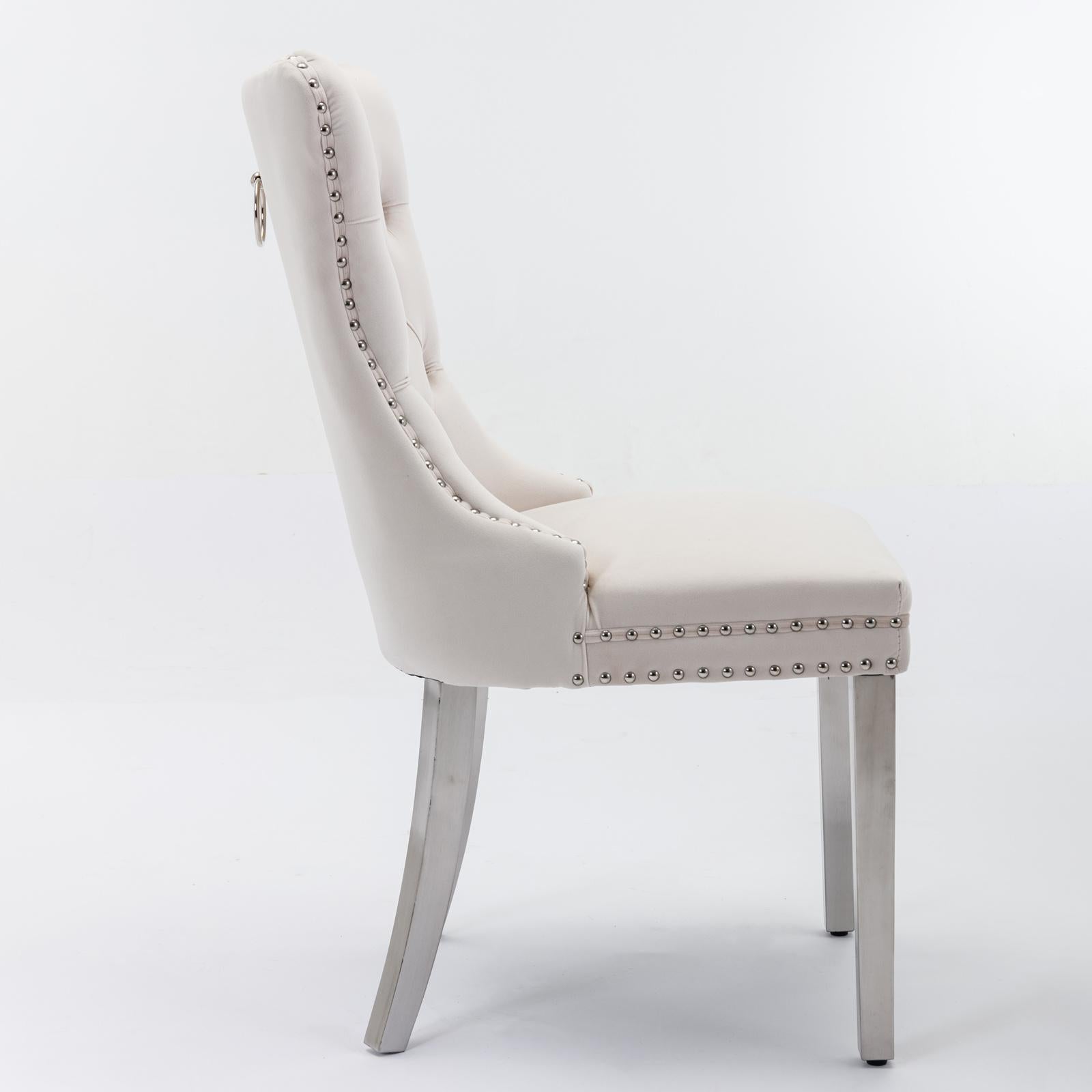 Modern, High-end Tufted Solid Wood Contemporary Velvet Upholstered Dining Chair with Chrome Stainless Steel Plating Legs,Nailhead Trim,Set of 2