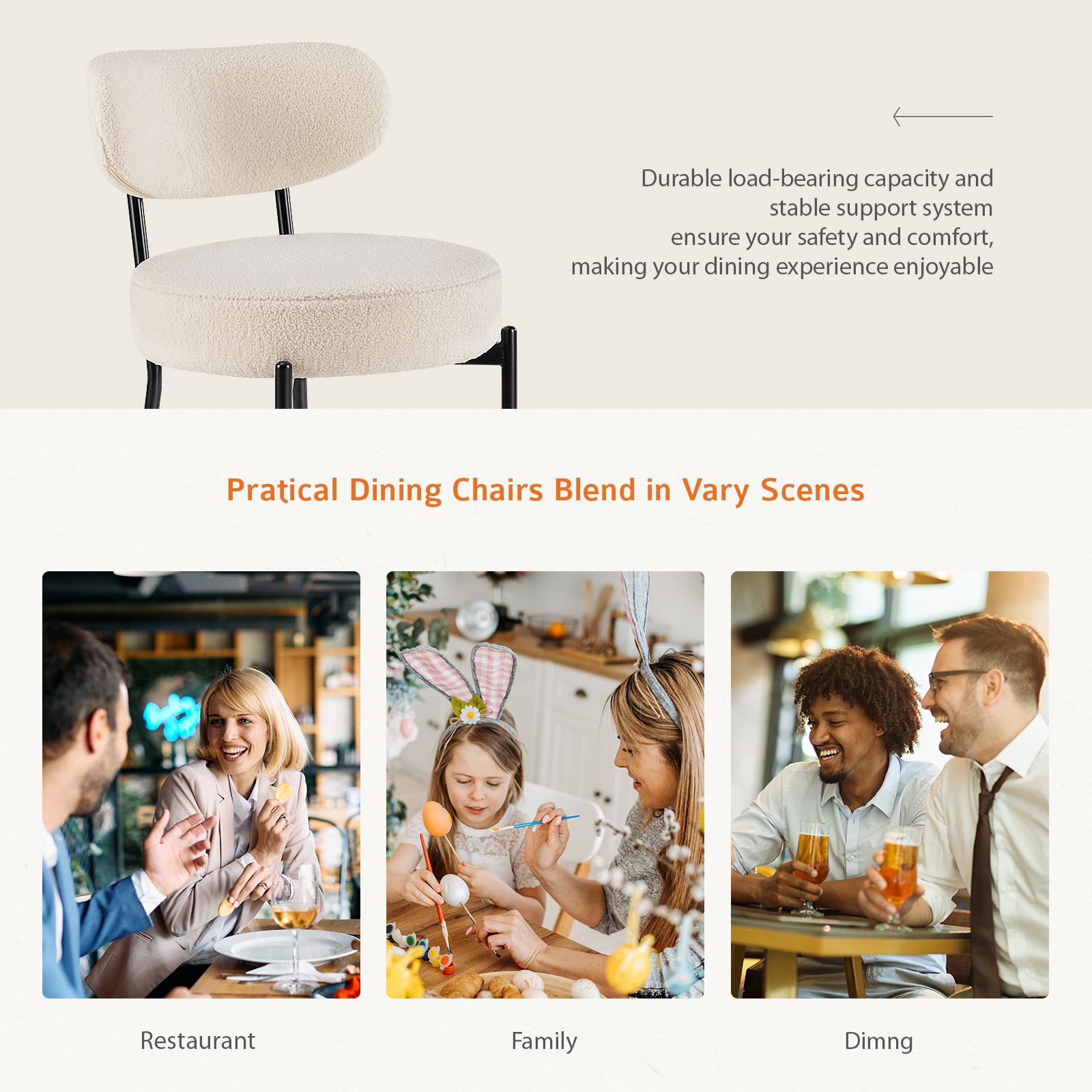 White Seat Cushion Black Steel Frame Comfort Dining Room Chair with Upholstered Backrest for Dining Room Bedroom