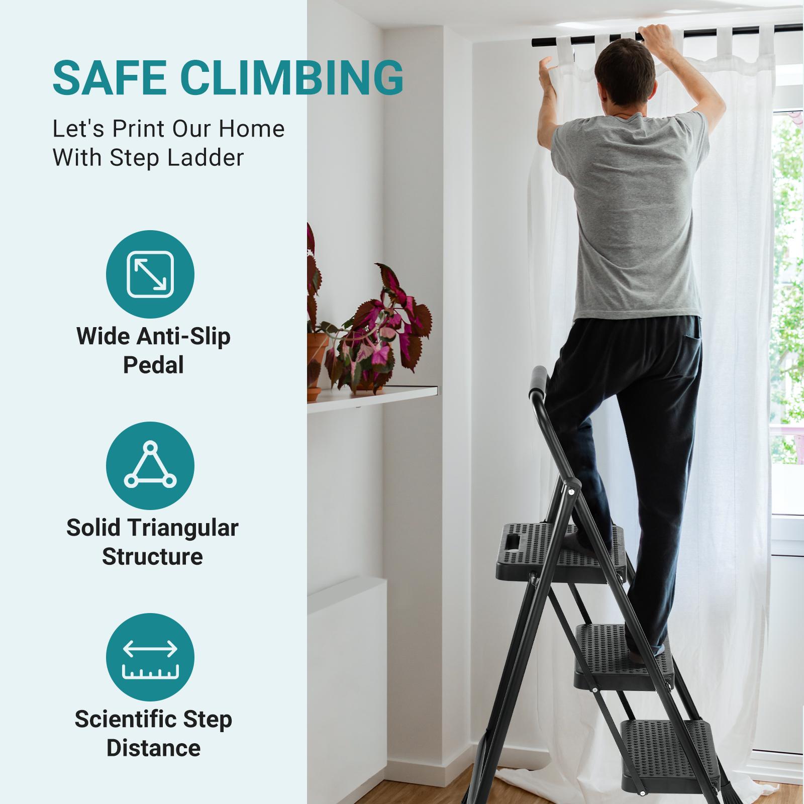 Household portable 3-layer step ladder, with safety buckle stable and safe