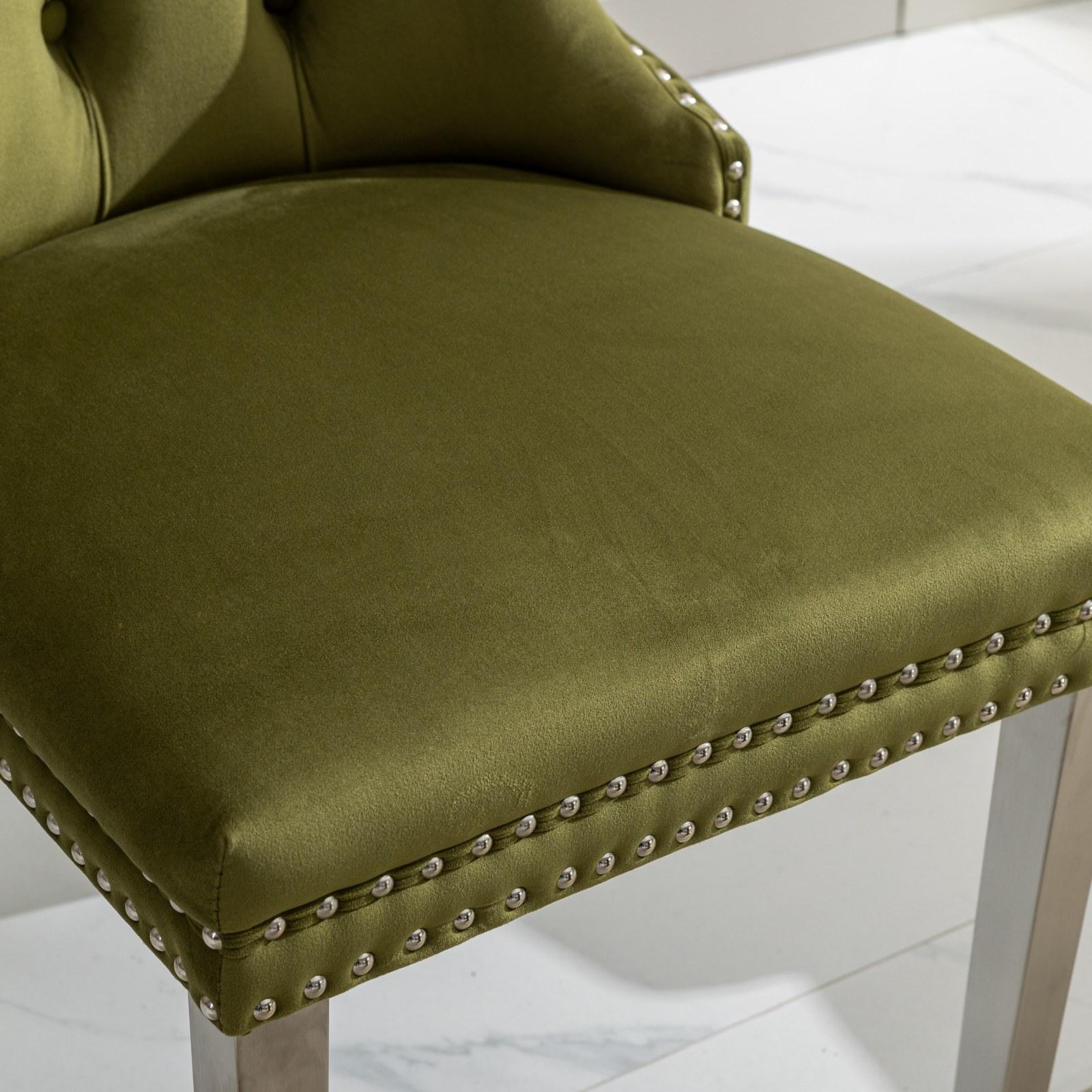 Modern, High-end Tufted Solid Wood Contemporary Velvet Upholstered Dining Chair with Chrome Stainless Steel Plating Legs,Nailhead Trim,Set of 2