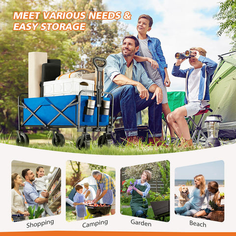 Collapsible Folding Wagon Cart, Camping & Shopping, Heavy Duty Utility Wagon with All-Terrain Wheels, 330lbs (Black)
