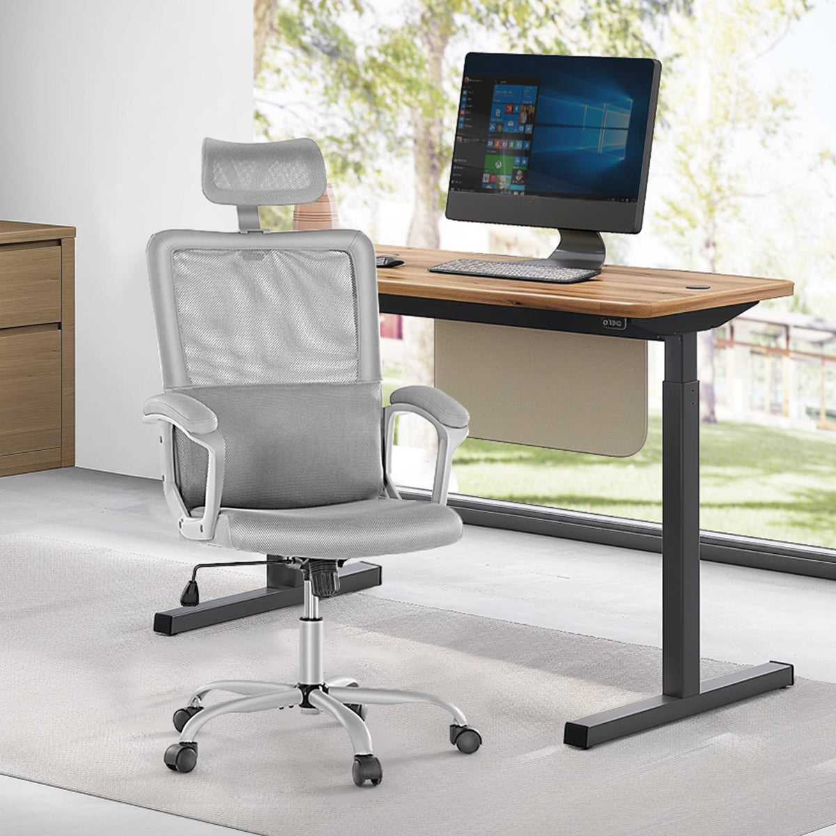 High Back Desk Chair with Adjustable Lumbar Support & Headrest,Comfortable Mesh Computer Chair with Soft Flip Up Arms, Adjustable Height and 120°Tilt