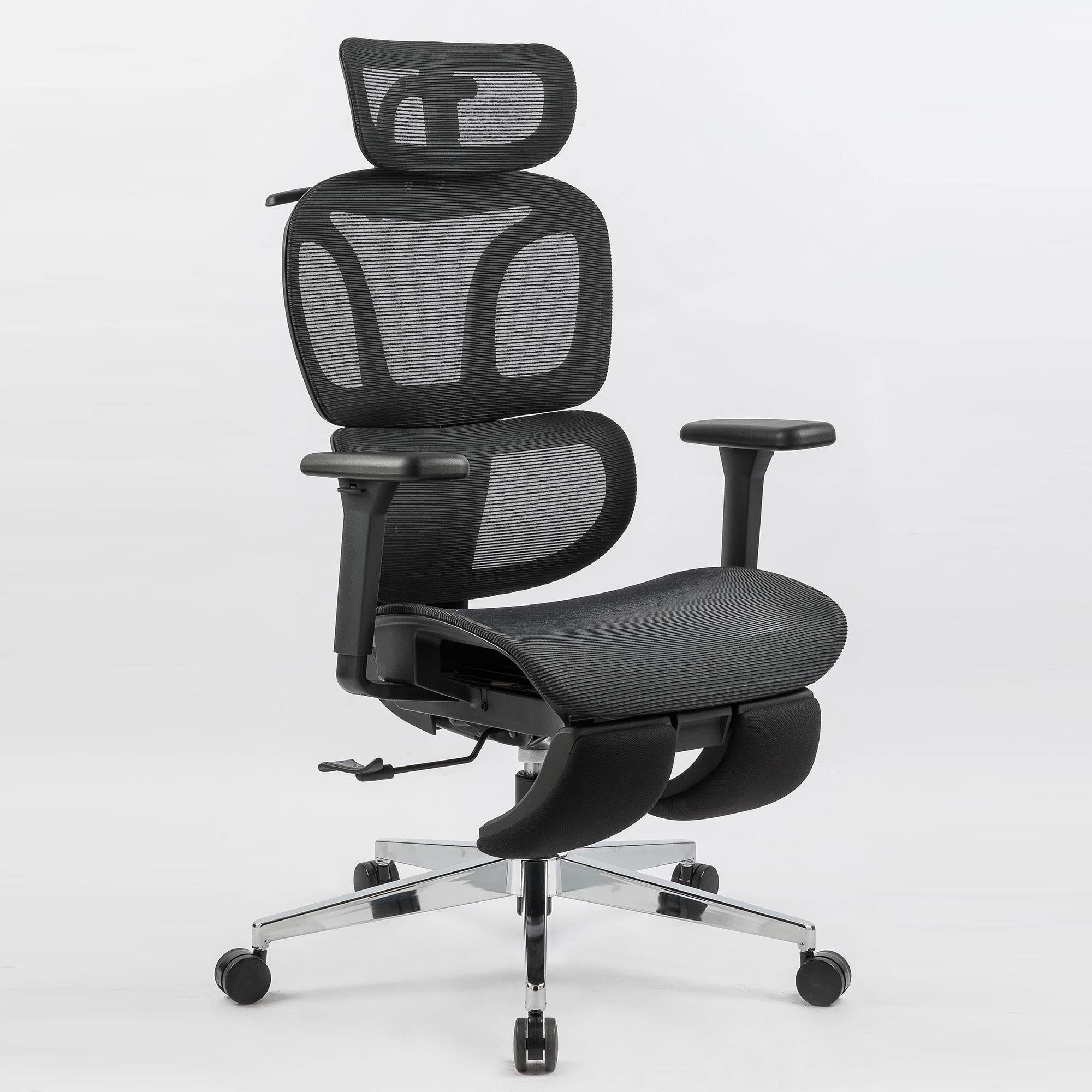 Full mesh office chair, ergonomic office chair, office mesh chair, adjustable headrest, armrests, foot pedals, with hanger