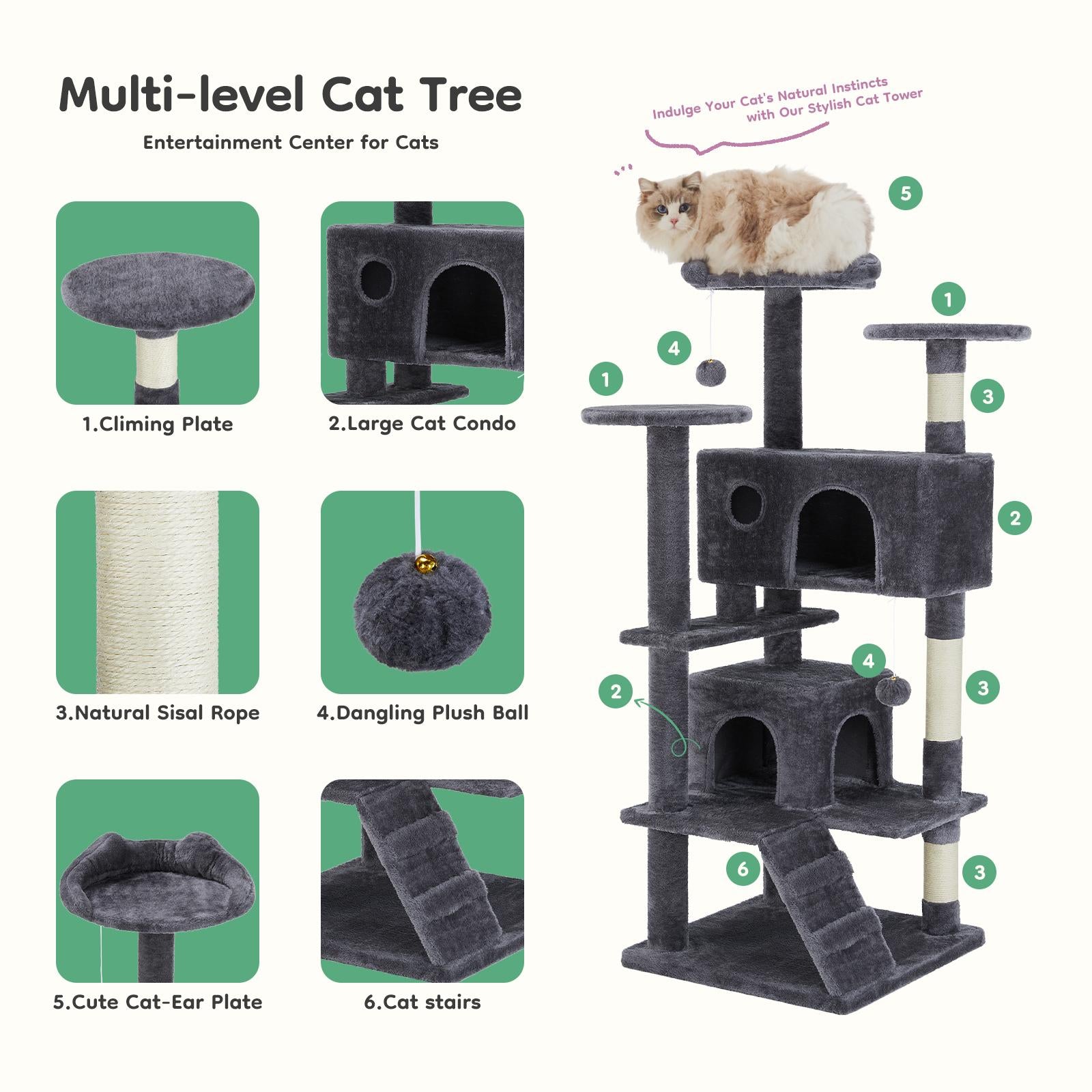 Multi-functional cat tree house cat climbing frame, lounge and recreation area detachable toy