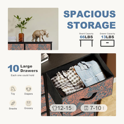 10-Drawer with Botanical Brocade Patter Design - 10BC-4362-BBP-020