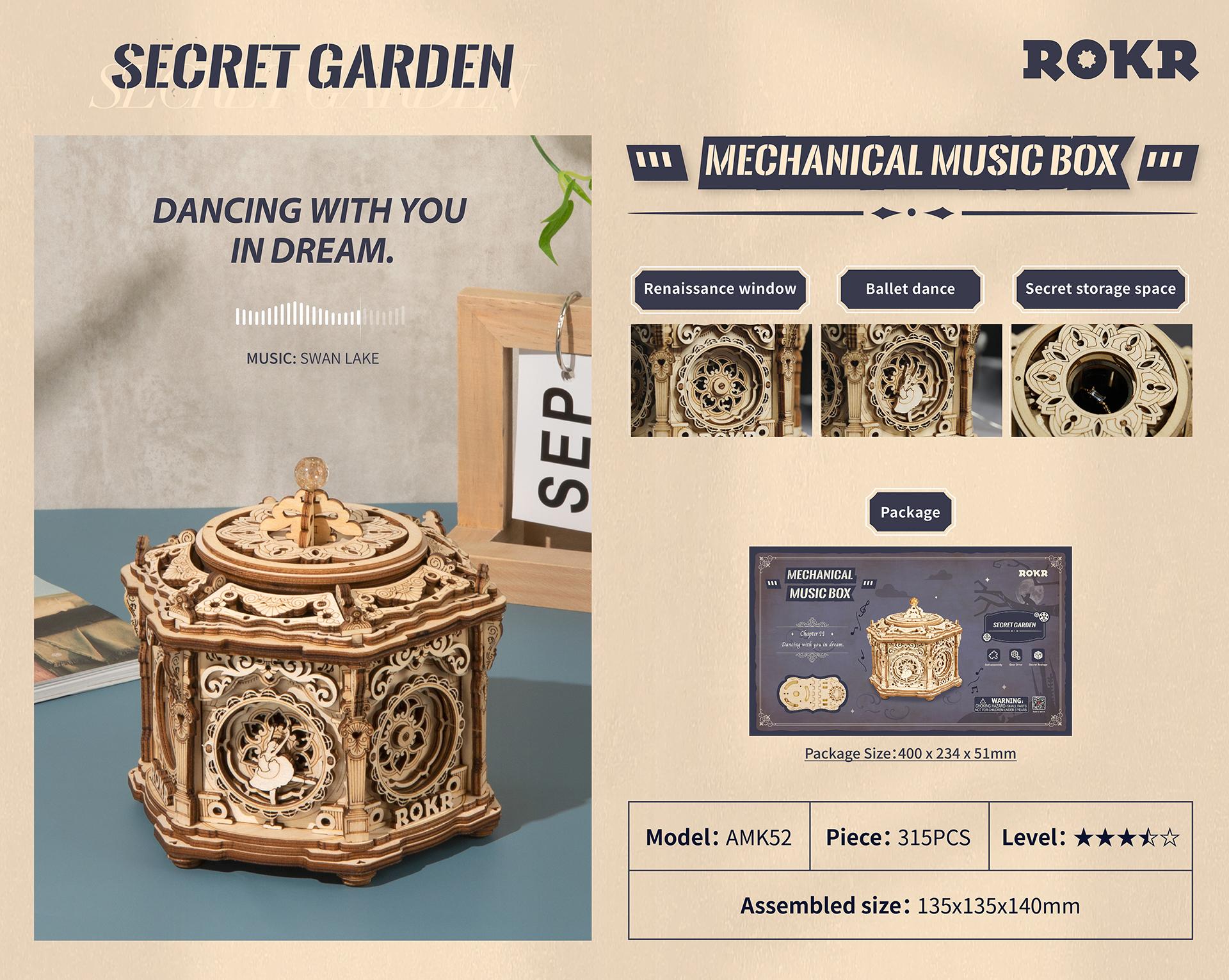 Robotime Rokr Music Box 3D Wooden Puzzle Game Assembly Model Building Kits Toys for Gifts