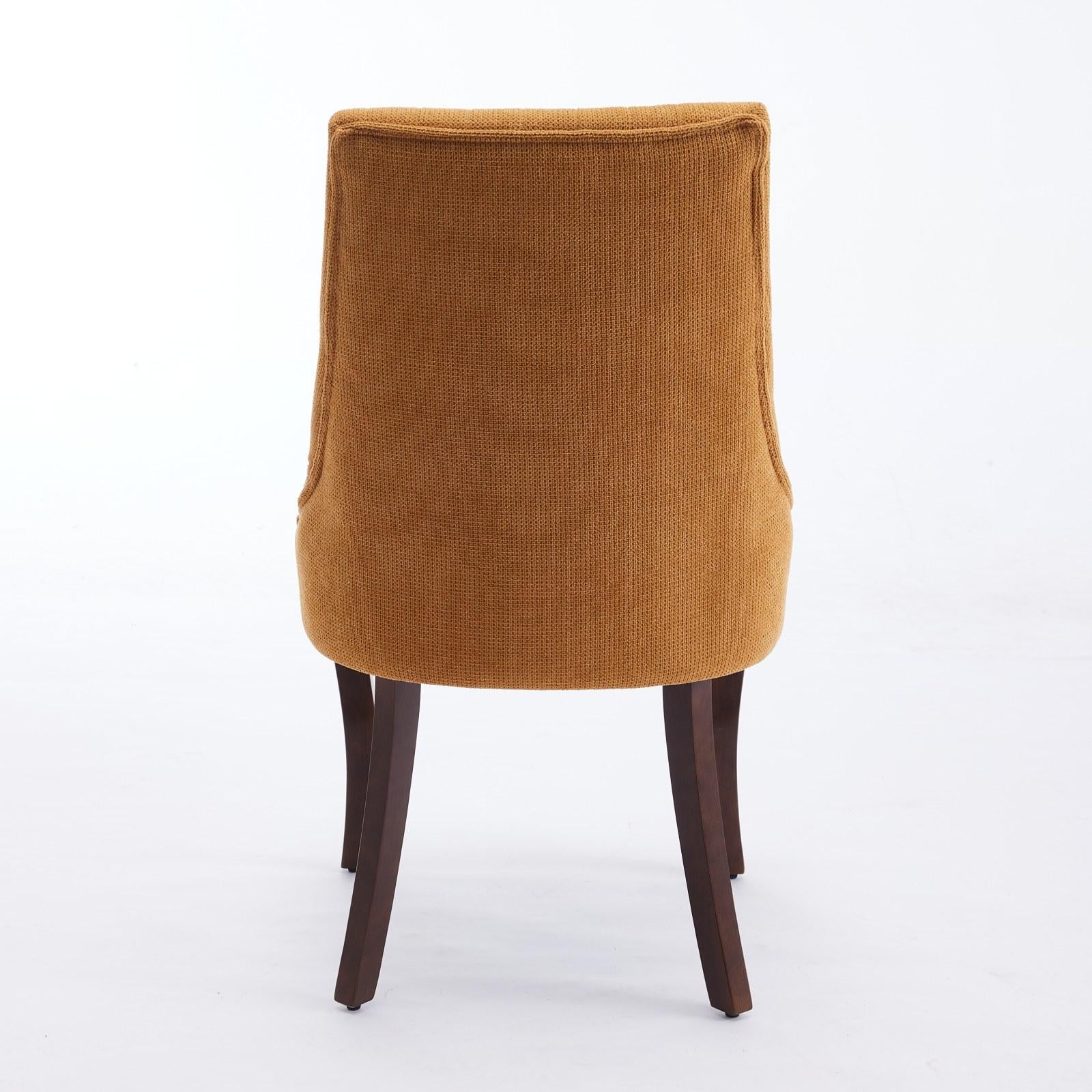 Rayon Cloth Flocking Linen Dining Chairs  Comfy Fabric Upholstered Accent Chair for Dining Room with Curved Solid Wood Legs,Set of 2