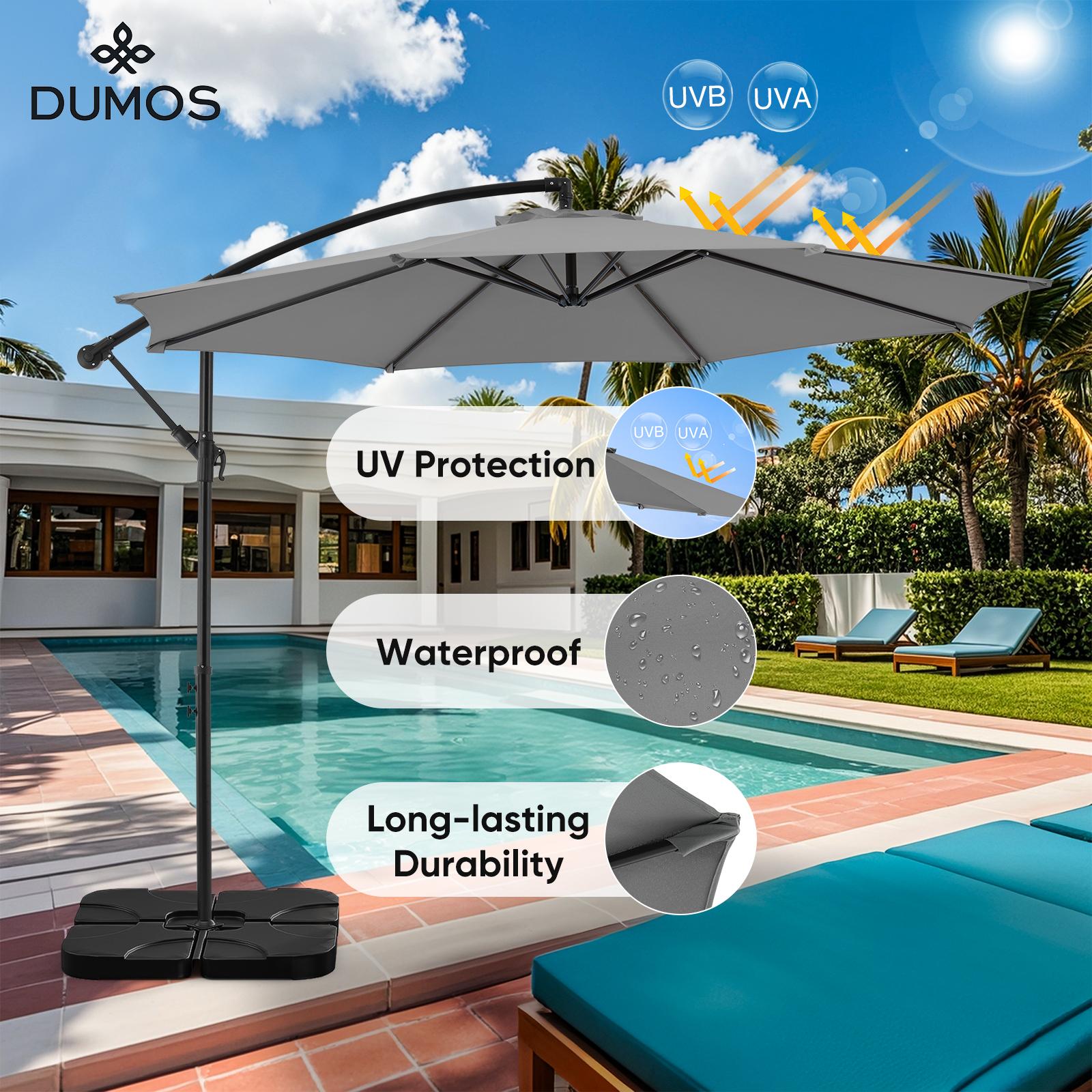 9.8FT Offset Patio Umbrella Hanging Cantilever Umbrella Outdoor Sun Shade with Easy Tilt Adjustment, 8 Ribs, UV Protection for Backyard, Lawn